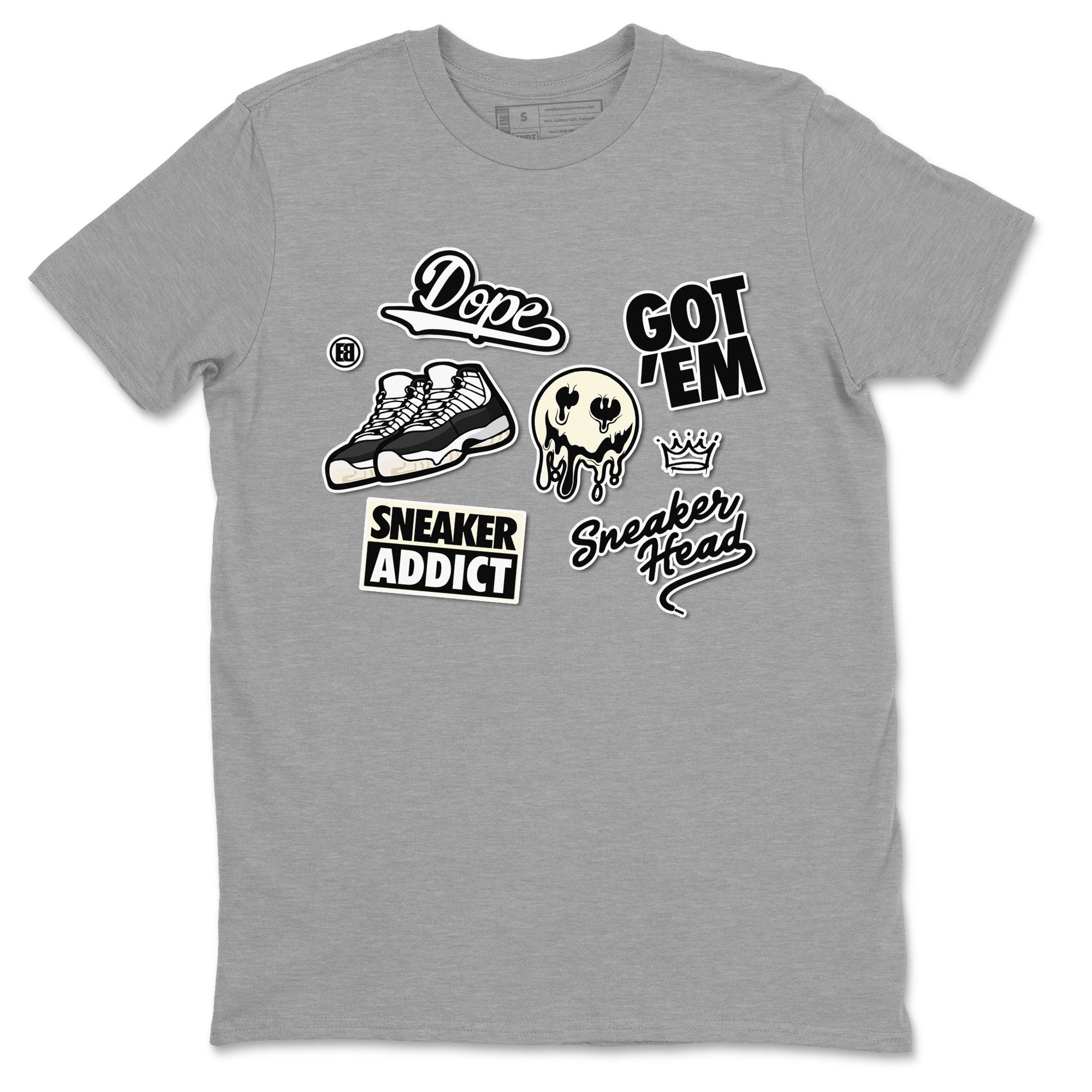 Jordan Rero 11 Gratitude shirt to match jordans Sneakerhead Sticker sneaker matching tees Air Jordan 11 Gratitude Drip Gear Zone Unisex Heather Grey 2 T-Shirt