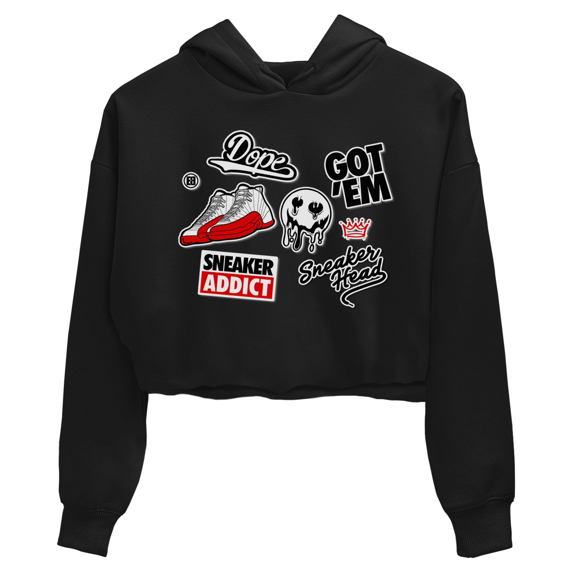 Air Jordan 12 Cherry shirt to match jordans Sneakerhead Sticker sneaker matching tees 12s Cherry Drip Gear Zone Black 2 Crop T-Shirt