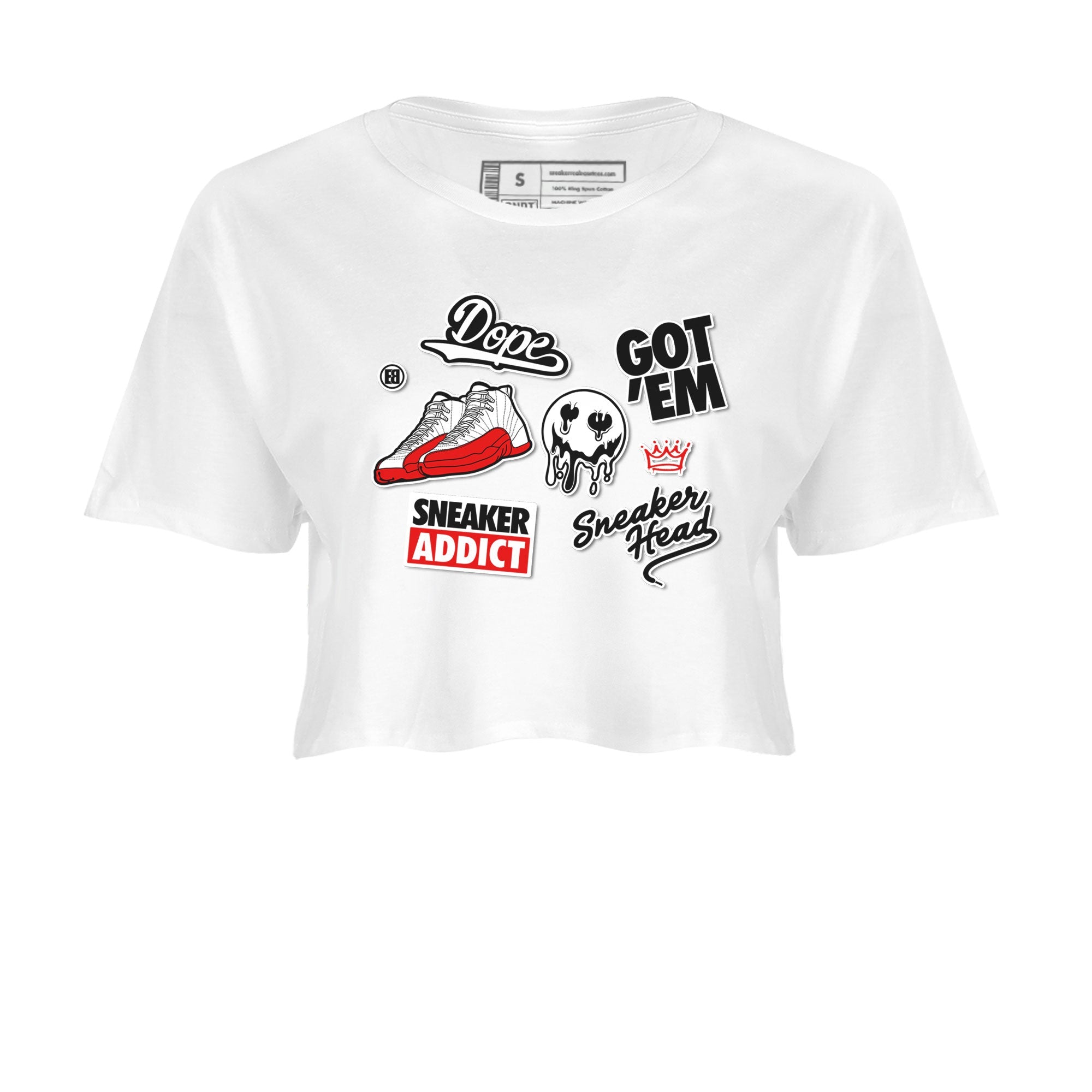 Air Jordan 12 Cherry shirt to match jordans Sneakerhead Sticker sneaker matching tees 12s Cherry Drip Gear Zone White 2 Crop T-Shirt
