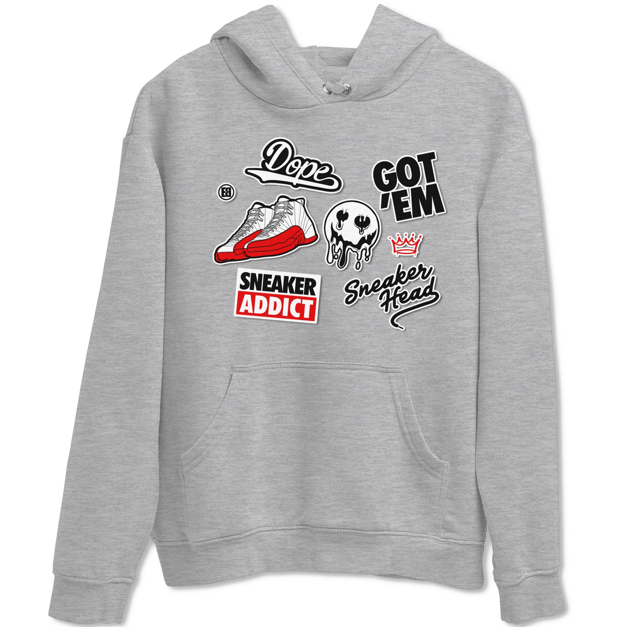 Air Jordan 12 Cherry shirt to match jordans Sneakerhead Sticker sneaker matching tees 12s Cherry Drip Gear Zone Unisex Heather Grey 2 T-Shirt