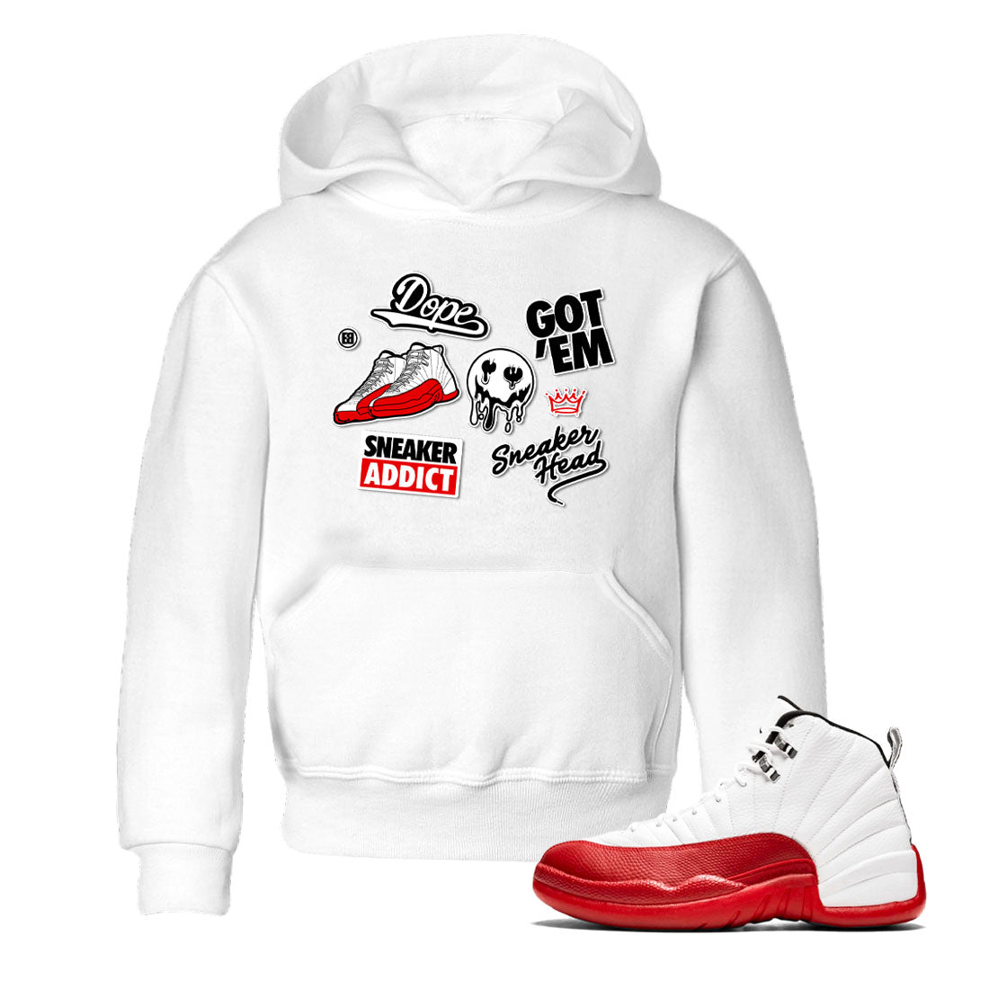 Air Jordan 12 Cherry shirt to match jordans Sneakerhead Sticker sneaker matching tees 12s Cherry Drip Gear Zone Baby Toddler White 1 T-Shirt