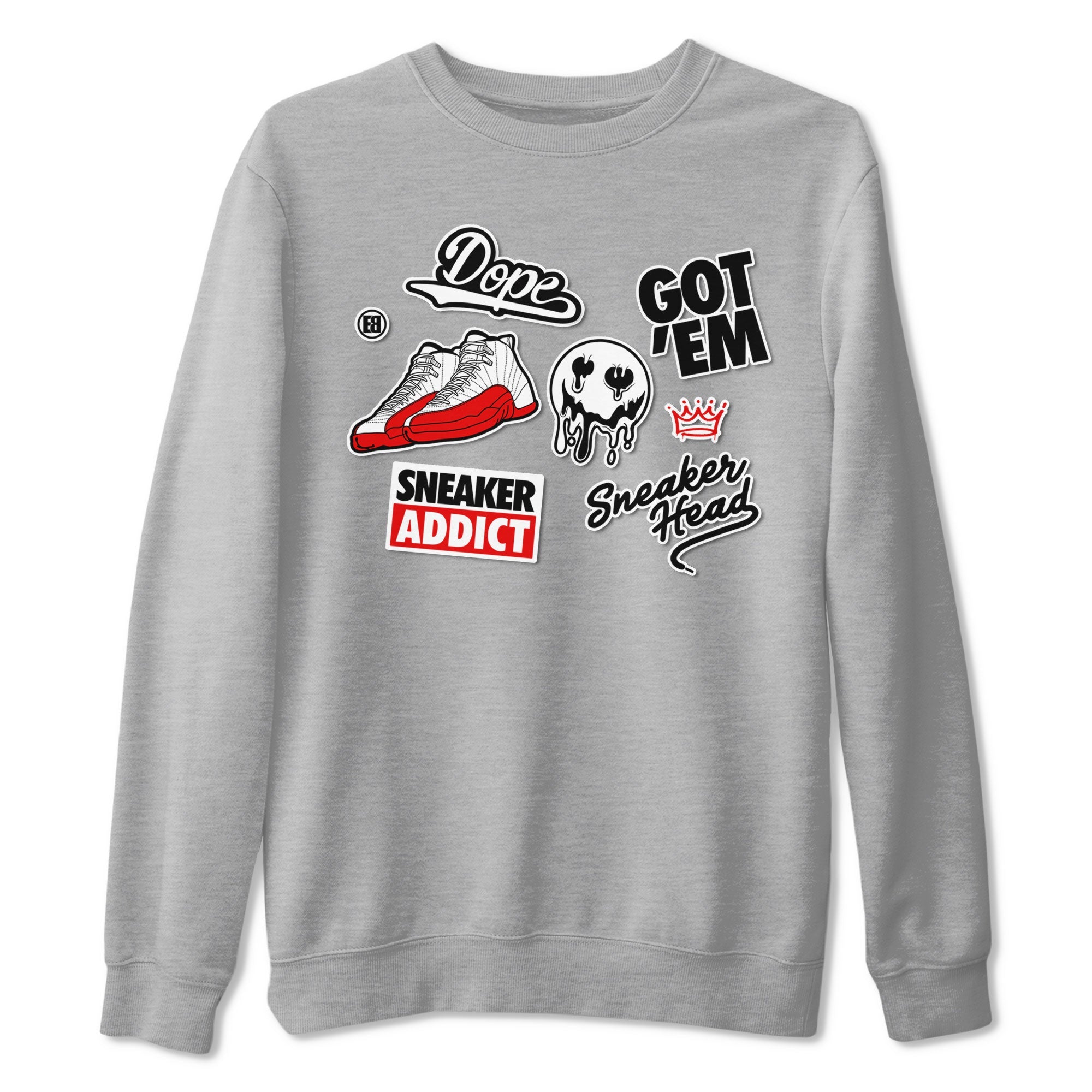 Air Jordan 12 Cherry shirt to match jordans Sneakerhead Sticker sneaker matching tees 12s Cherry Drip Gear Zone Unisex Heather Grey 2 T-Shirt