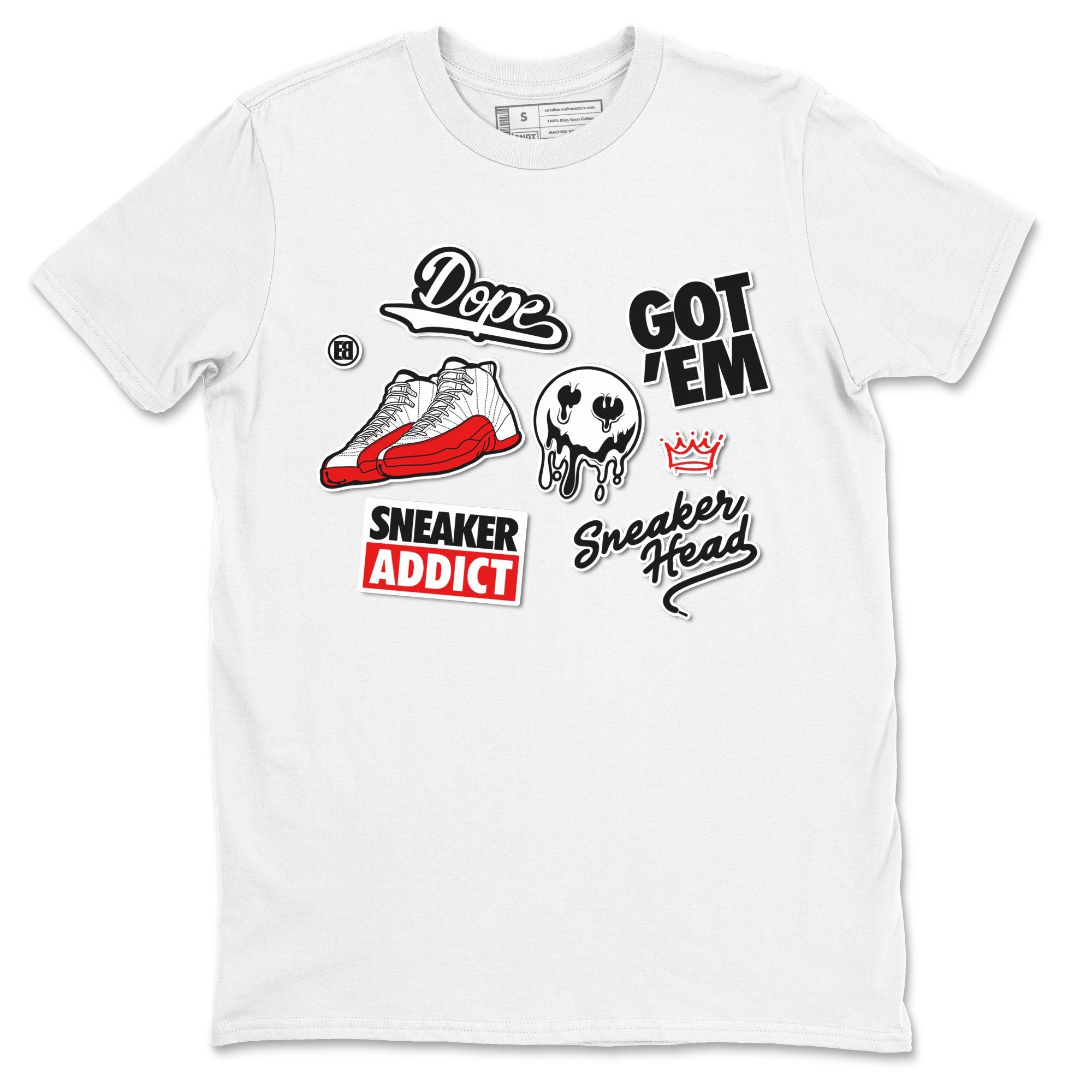 Air Jordan 12 Cherry shirt to match jordans Sneakerhead Sticker sneaker matching tees 12s Cherry Drip Gear Zone Unisex White 2 T-Shirt