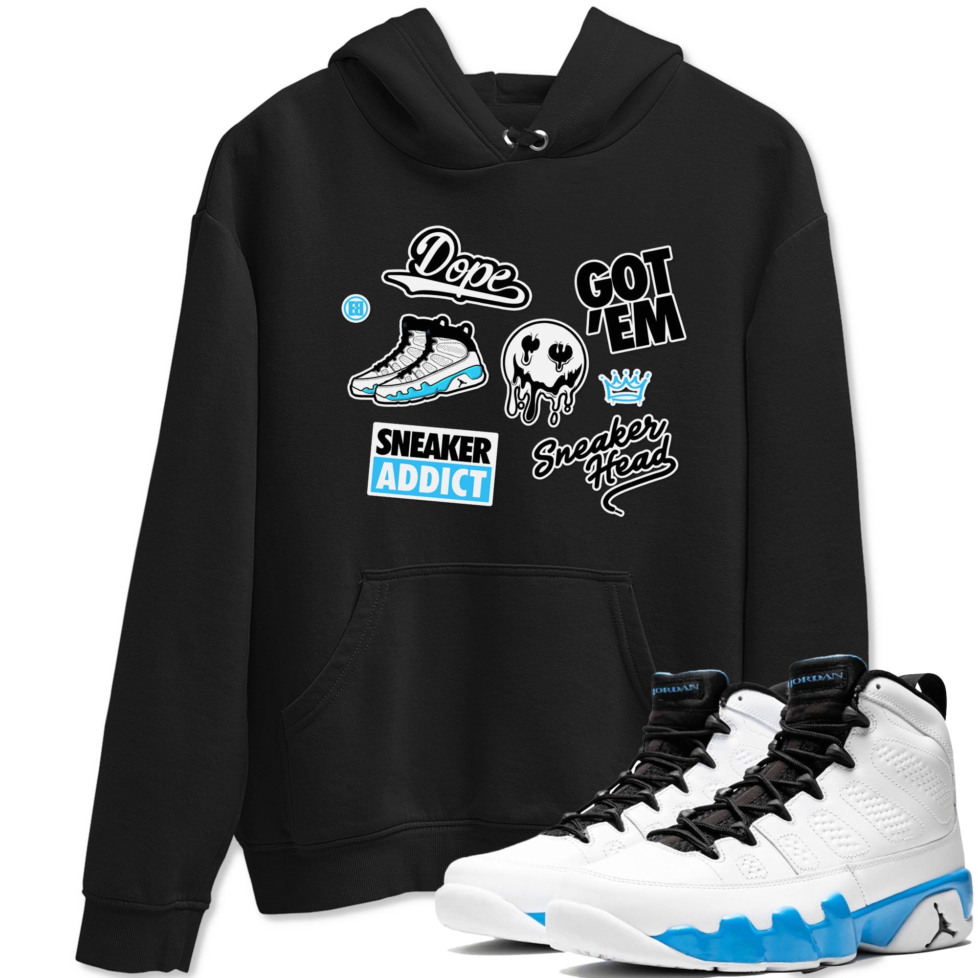 9s Powder Blue shirt to match jordans Sneakerhead Sticker sneaker tees Air Jordan 9 Powder Blue Drip Gear Zone unisex cotton Black 1 crew neck shirt