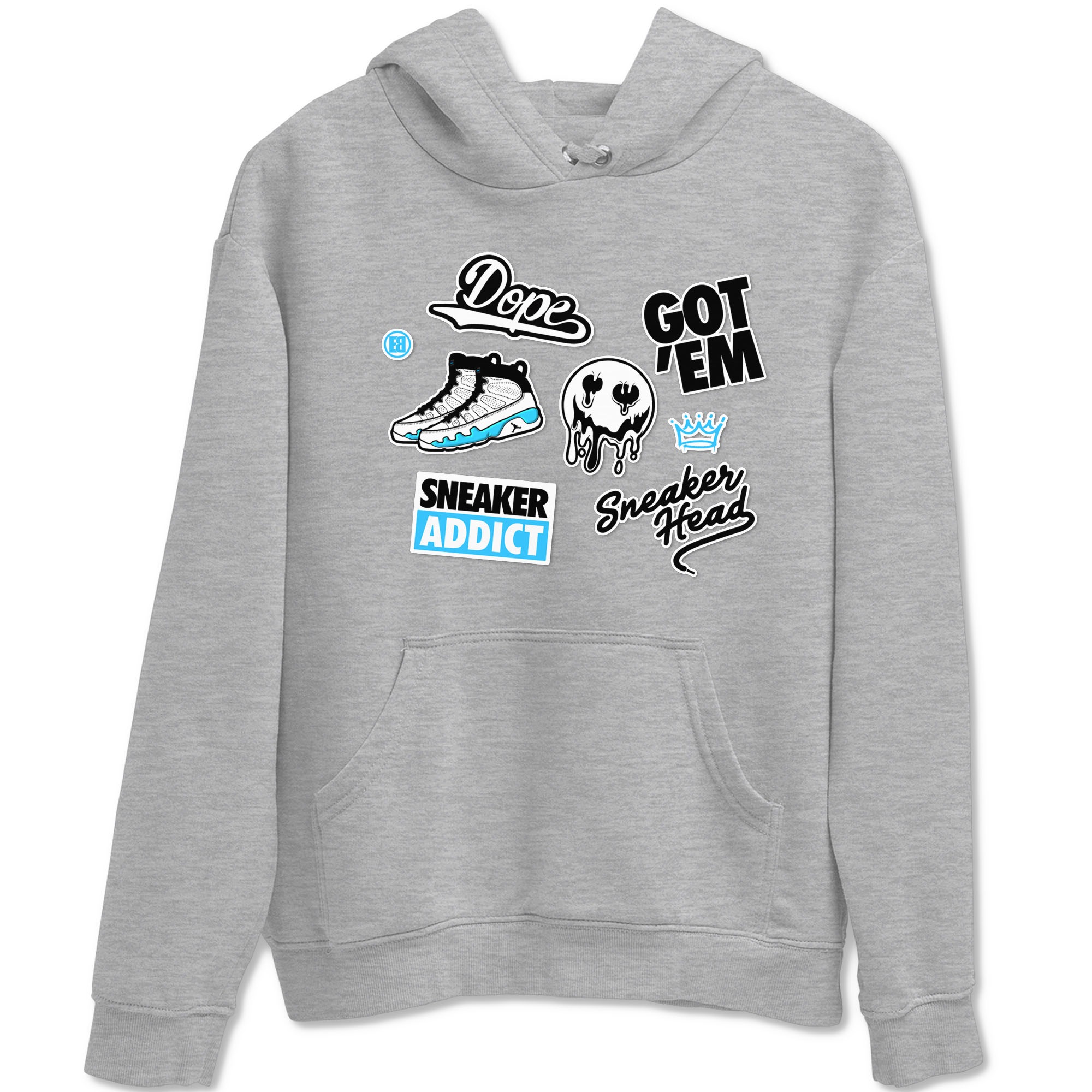 9s Powder Blue shirt to match jordans Sneakerhead Sticker sneaker tees Air Jordan 9 Powder Blue Drip Gear Zone unisex cotton Heather Grey 2 crew neck shirt
