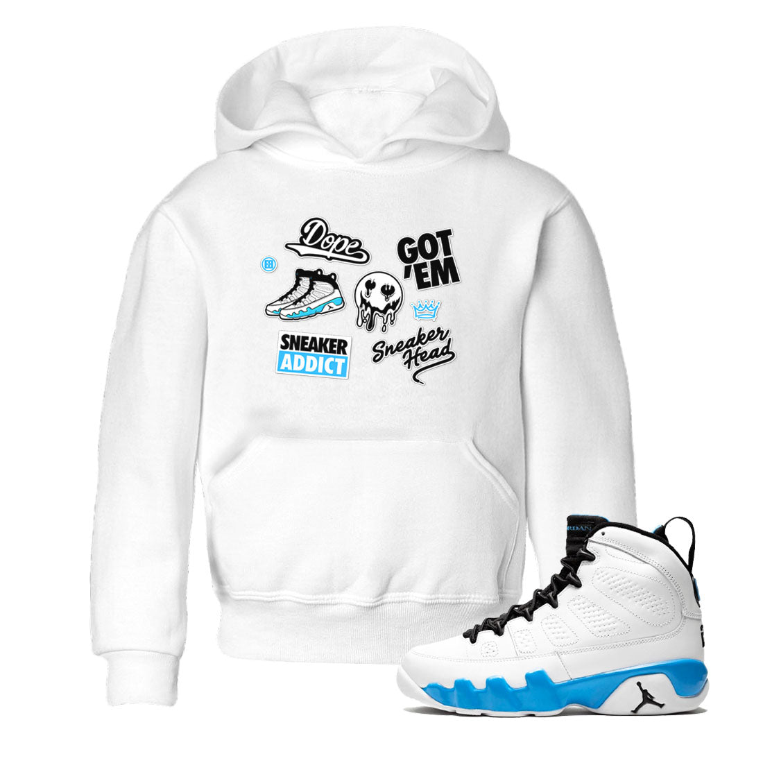 9s Powder Blue shirt to match jordans Sneakerhead Sticker sneaker tees Air Jordan 9 Powder Blue Drip Gear Zone baby toddler White 1 cotton Shirt