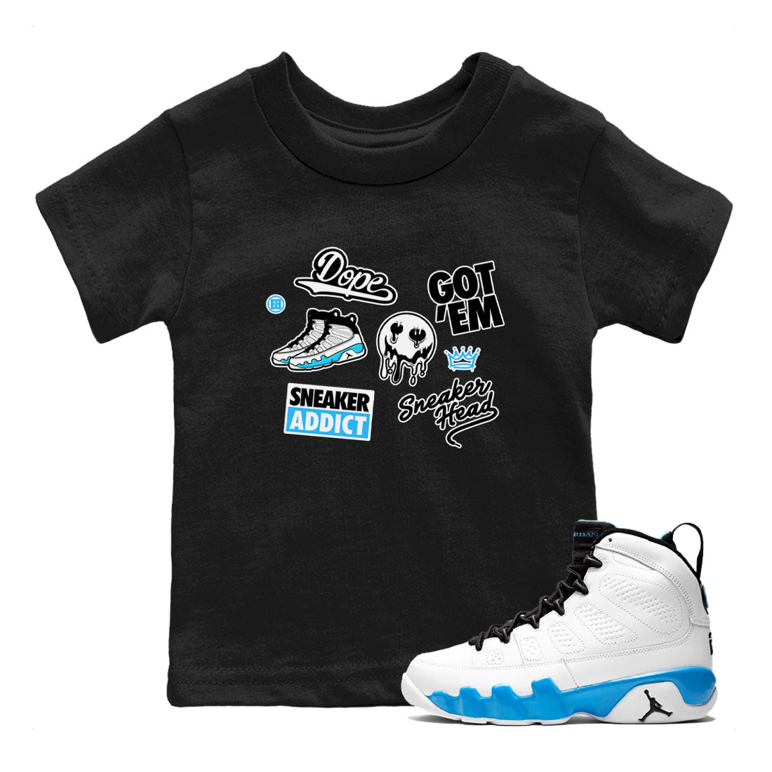 9s Powder Blue shirt to match jordans Sneakerhead Sticker sneaker tees Air Jordan 9 Powder Blue Drip Gear Zone baby toddler Black 1 cotton Shirt