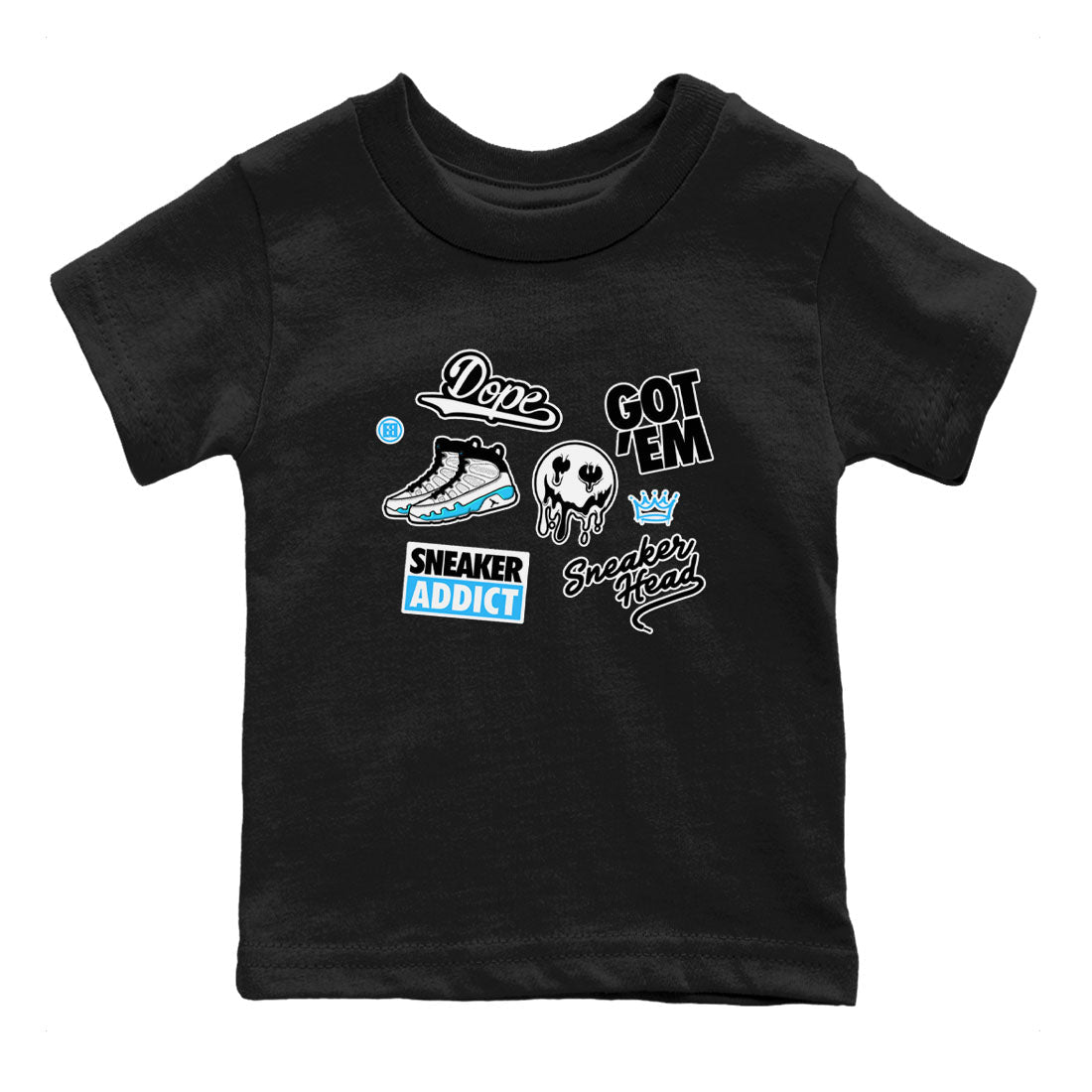 9s Powder Blue shirt to match jordans Sneakerhead Sticker sneaker tees Air Jordan 9 Powder Blue Drip Gear Zone baby toddler Black 2 cotton Shirt