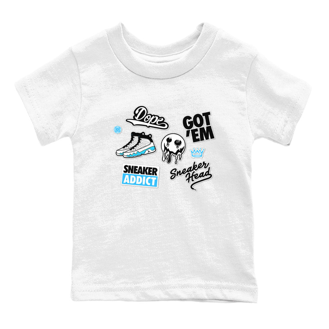 9s Powder Blue shirt to match jordans Sneakerhead Sticker sneaker tees Air Jordan 9 Powder Blue Drip Gear Zone baby toddler White 2 cotton Shirt