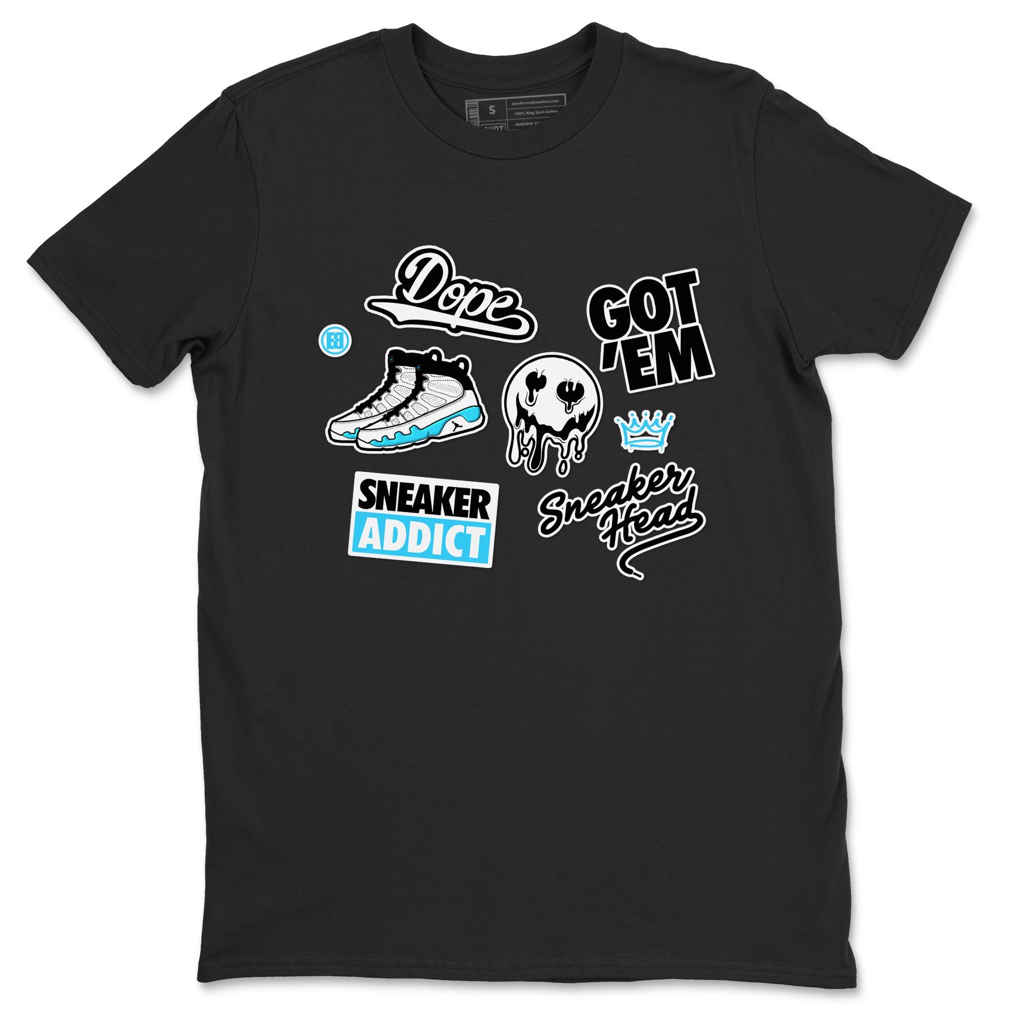 9s Powder Blue shirt to match jordans Sneakerhead Sticker sneaker tees Air Jordan 9 Powder Blue Drip Gear Zone unisex cotton Black 2 crew neck shirt