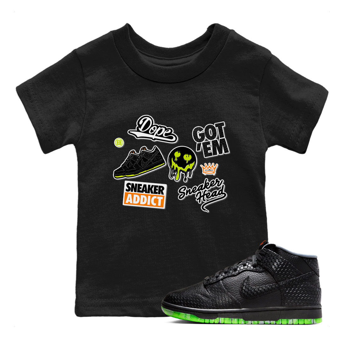 Dunk Halloween shirt to match jordans Sneakerhead Sticker sneaker tees Special Halloween Costume Dunk Mid Halloween Drip Gear Zone Baby Toddler Black 1 T-Shirt