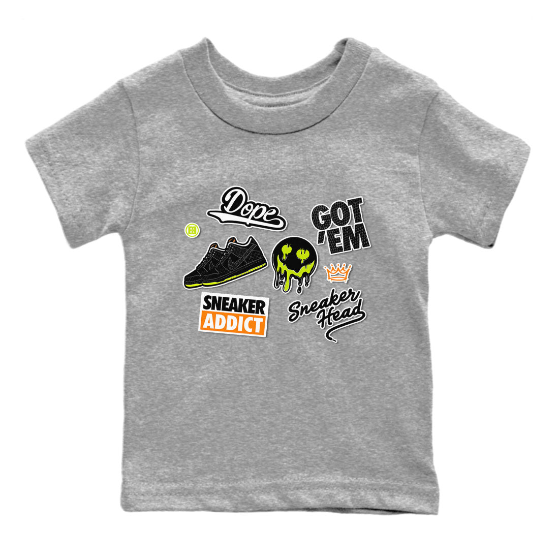 Dunk Halloween shirt to match jordans Sneakerhead Sticker sneaker tees Special Halloween Costume Dunk Mid Halloween Drip Gear Zone Baby Toddler Heather Grey 2 T-Shirt