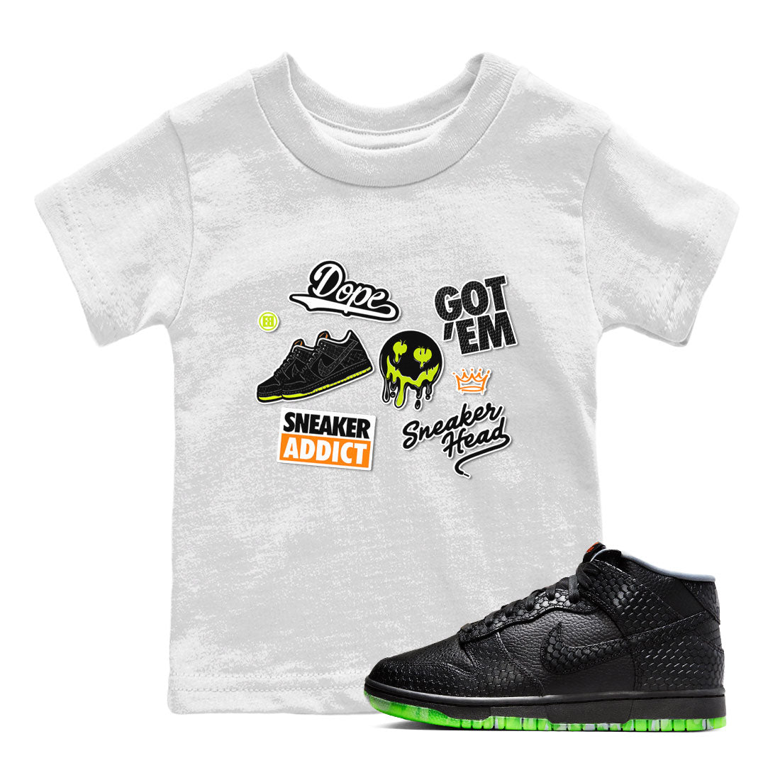 Dunk Halloween shirt to match jordans Sneakerhead Sticker sneaker tees Special Halloween Costume Dunk Mid Halloween Drip Gear Zone Baby Toddler White 1 T-Shirt