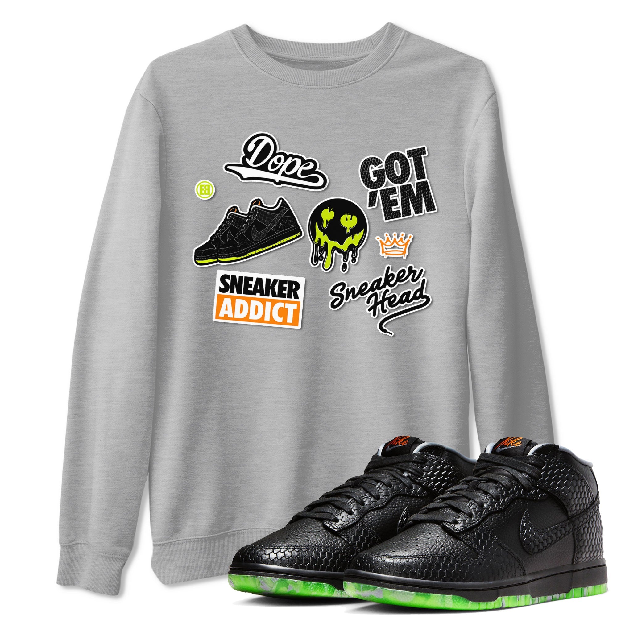 Dunk Halloween shirt to match jordans Sneakerhead Sticker sneaker tees Special Halloween Costume Dunk Mid Halloween Drip Gear Zone Unisex Heather Grey 1 T-Shirt