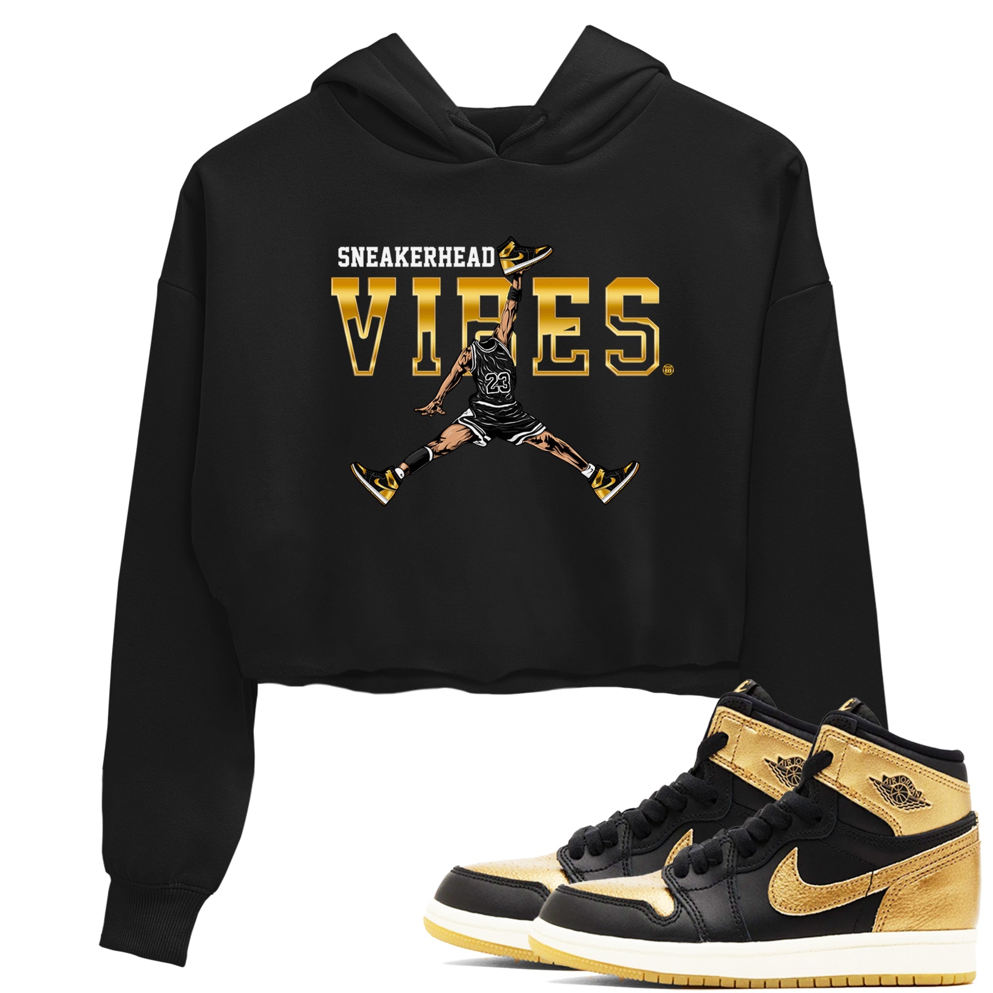 Air Jordan 1 High OG Black Metallic Gold shirts to match jordans Sneakerhead Vibes sneaker match tees Jordan 1 Black Metallic Gold Drip Gear Zone streetwear brand Black 1 crop tee