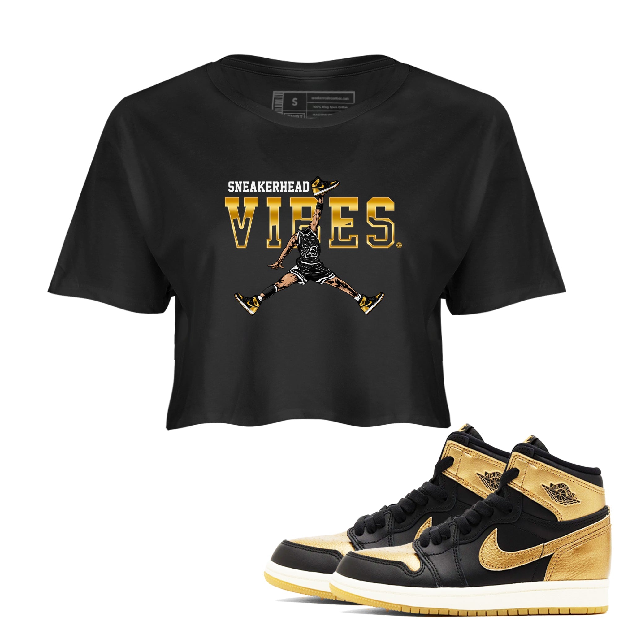 Air Jordan 1 High OG Black Metallic Gold shirts to match jordans Sneakerhead Vibes sneaker match tees Jordan 1 Black Metallic Gold Drip Gear Zone streetwear brand Black 1 crop tee