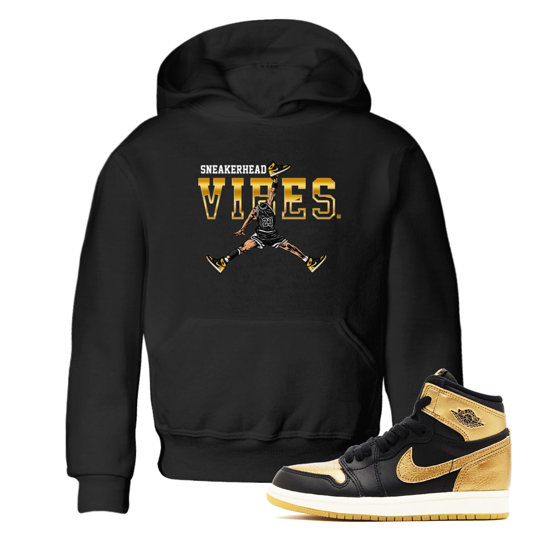Air Jordan 1 High OG Black Metallic Gold shirts to match jordans Sneakerhead Vibes sneaker match tees Jordan 1 Black Metallic Gold Drip Gear Zone streetwear brand Baby and Youth Black 1 cotton tee