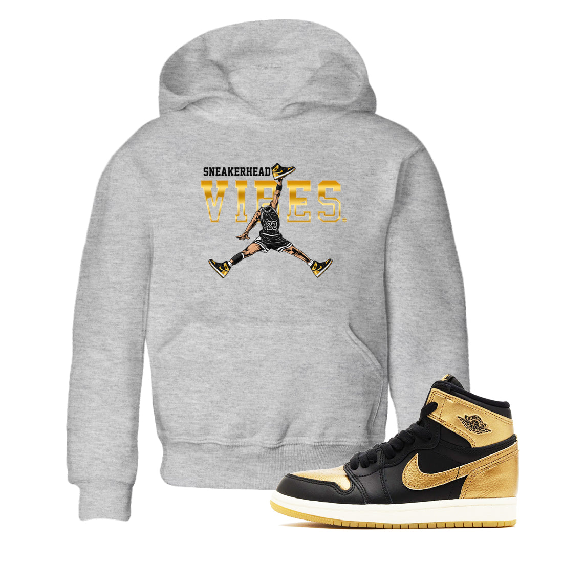 Air Jordan 1 High OG Black Metallic Gold shirts to match jordans Sneakerhead Vibes sneaker match tees Jordan 1 Black Metallic Gold Drip Gear Zone streetwear brand Baby and Youth Heather Grey 1 cotton tee