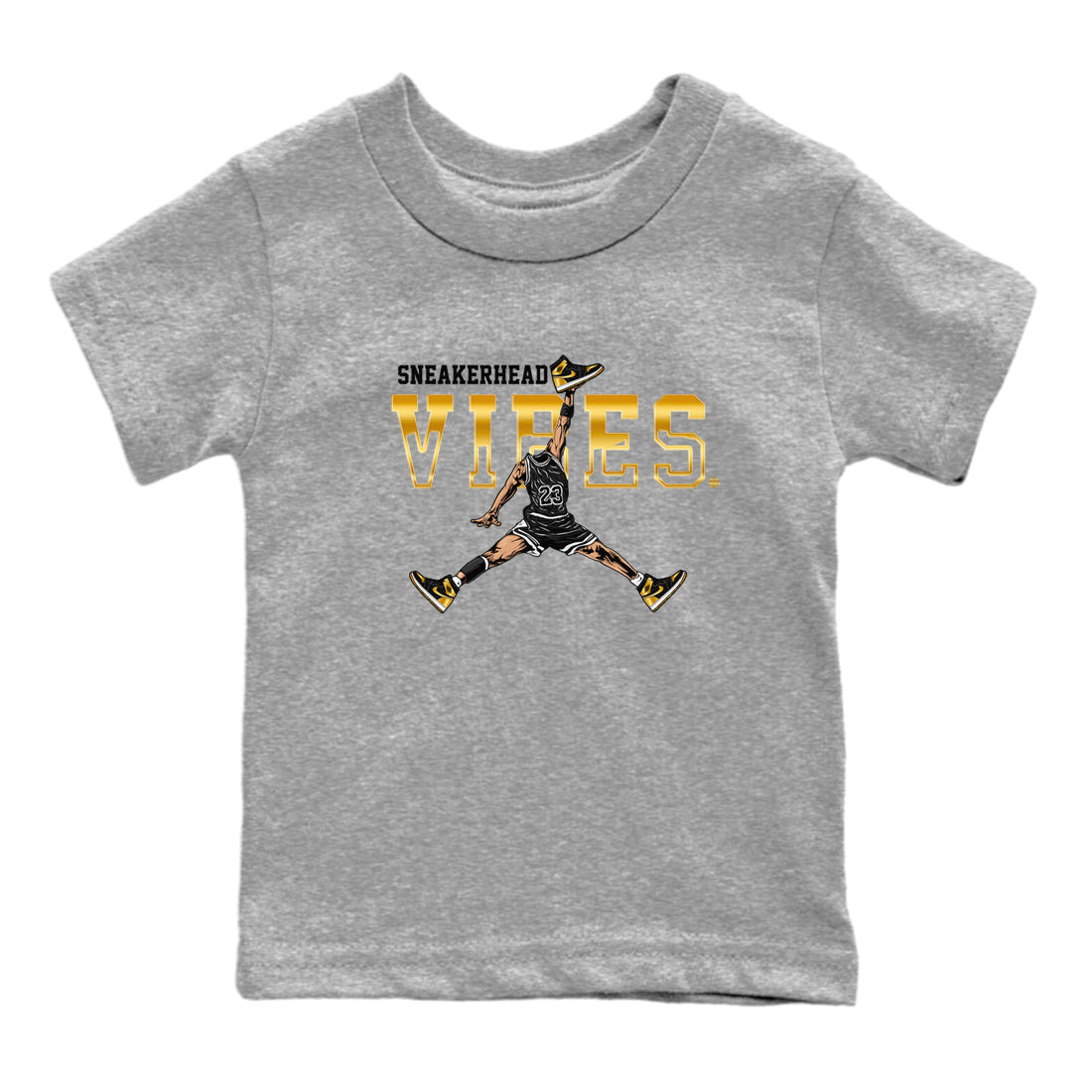 Air Jordan 1 High OG Black Metallic Gold shirts to match jordans Sneakerhead Vibes sneaker match tees Jordan 1 Black Metallic Gold Drip Gear Zone streetwear brand Baby and Youth Heather Grey 2 cotton tee