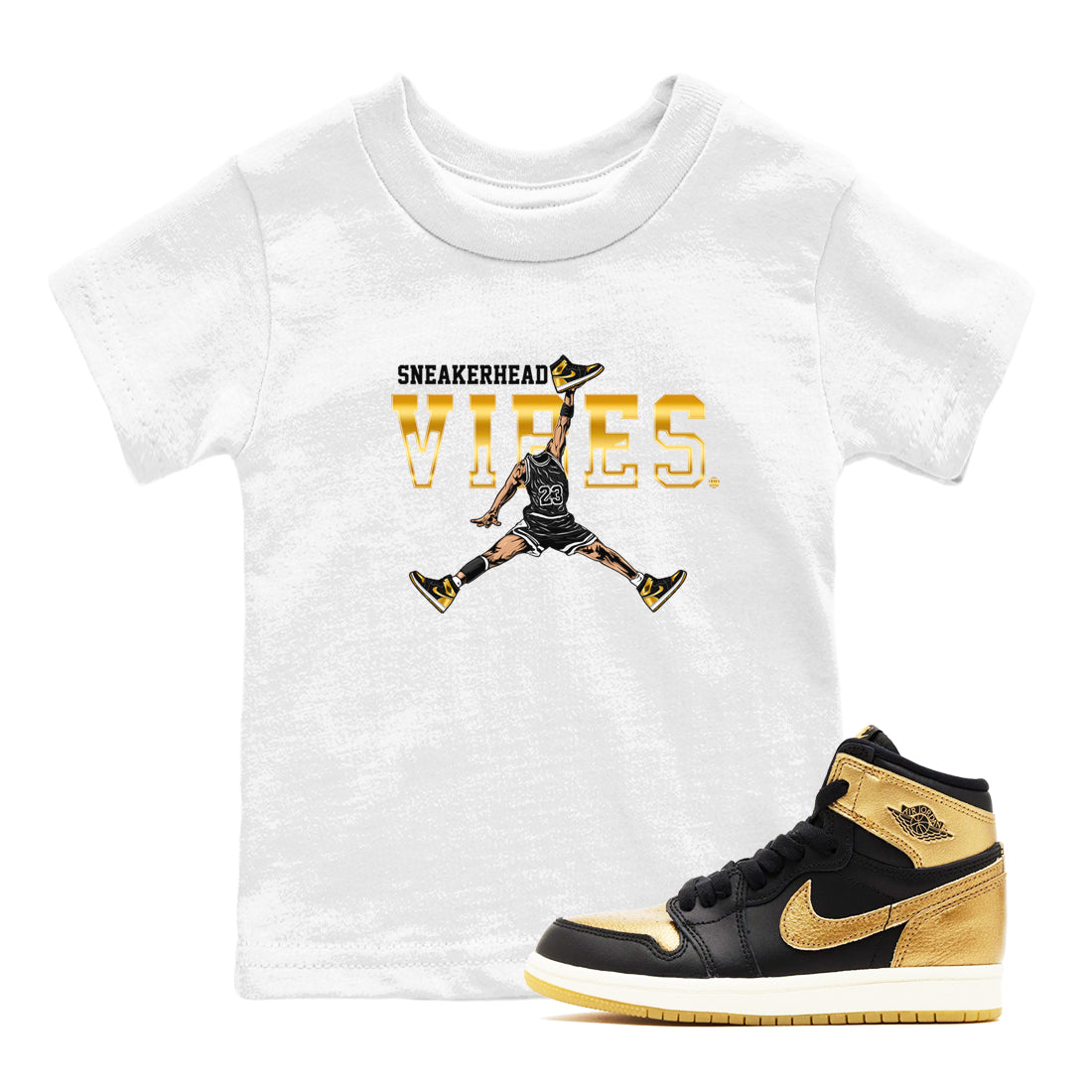 Air Jordan 1 High OG Black Metallic Gold shirts to match jordans Sneakerhead Vibes sneaker match tees Jordan 1 Black Metallic Gold Drip Gear Zone streetwear brand Baby and Youth White 1 cotton tee