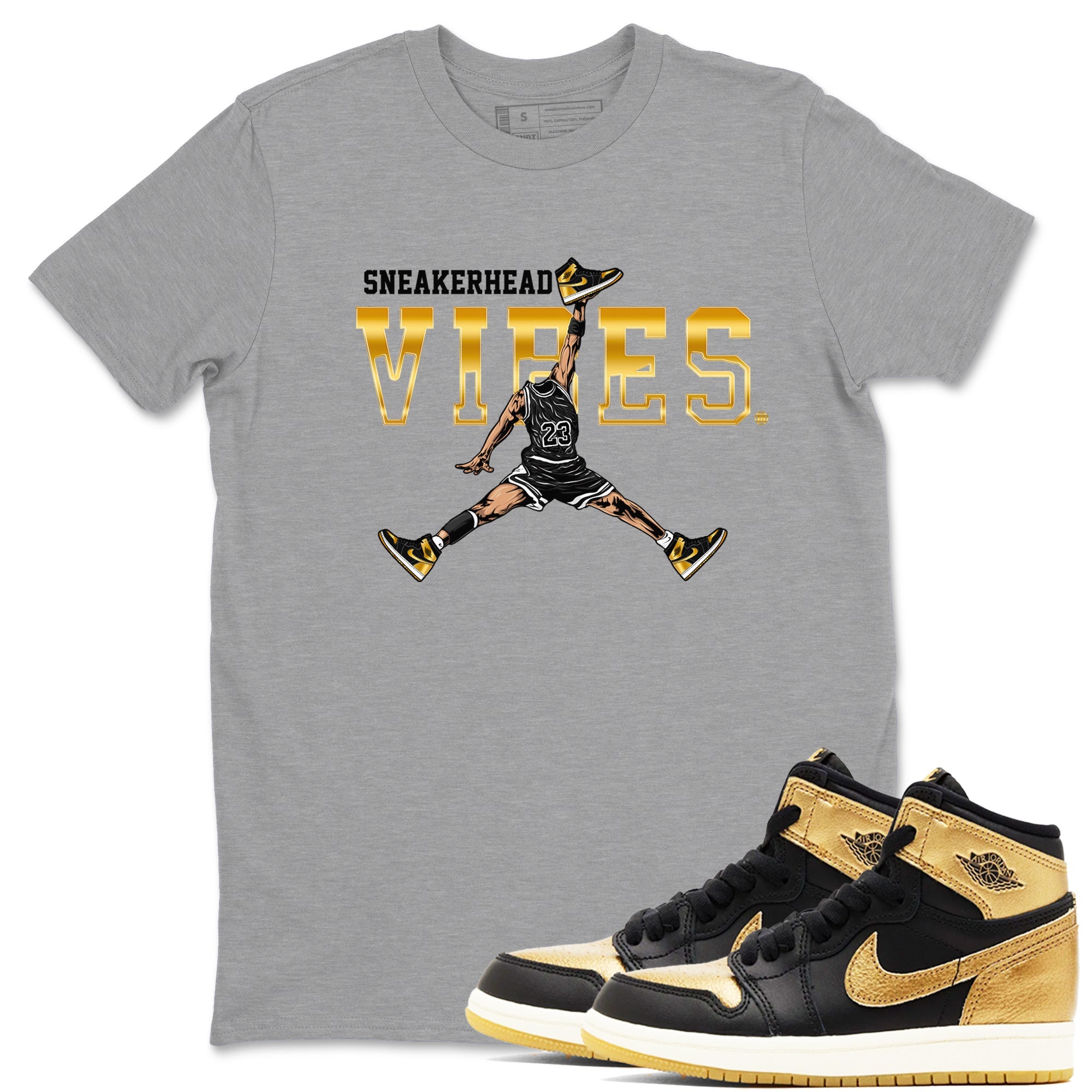 Air Jordan 1 High OG Black Metallic Gold shirts to match jordans Sneakerhead Vibes sneaker match tees Jordan 1 Black Metallic Gold Drip Gear Zone streetwear brand Heather Grey 1 unisex cotton tee