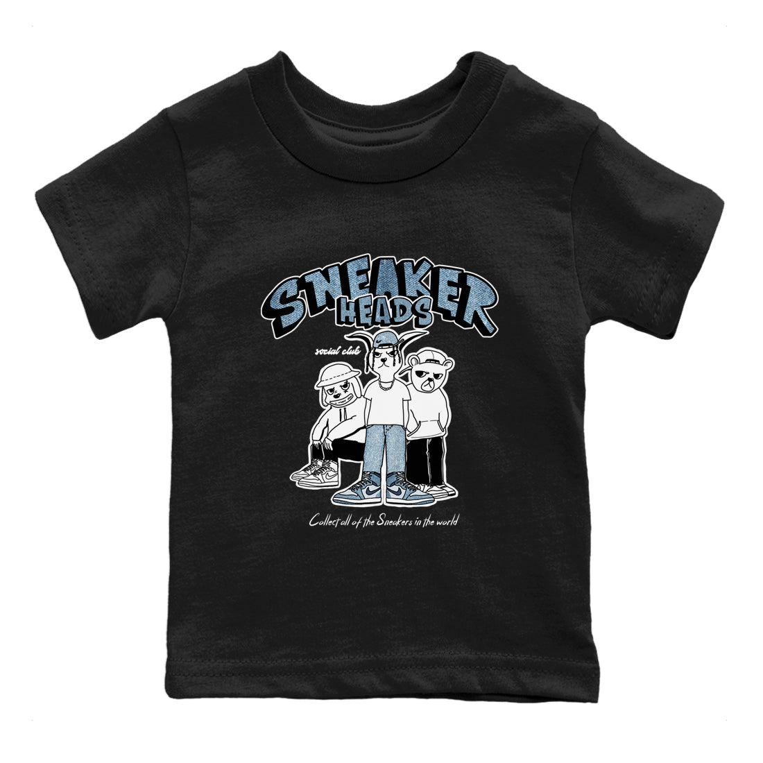 Air Jordan 1 Denim shirts to match jordans Sneakerheads Social Club sneaker match tees Air Jordan 1 Denim Drip Gear Zone streetwear brand Baby and Youth Black 2 cotton tee