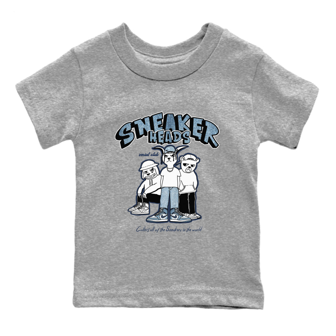 Air Jordan 1 Denim shirts to match jordans Sneakerheads Social Club sneaker match tees Air Jordan 1 Denim Drip Gear Zone streetwear brand Baby and Youth Heather Grey 2 cotton tee