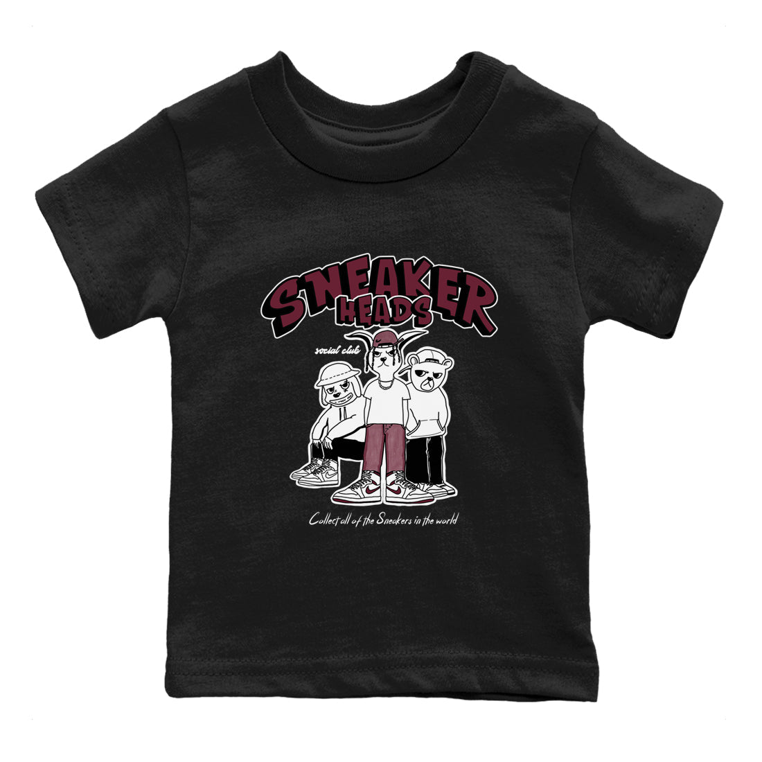 1s Metallic Burgundy shirts to match jordans Sneakerheads Social Club sneaker match tees Air Jordan 1 Metallic Burgundy Drip Gear Zone streetwear brand Baby and Youth Black 2 cotton tee