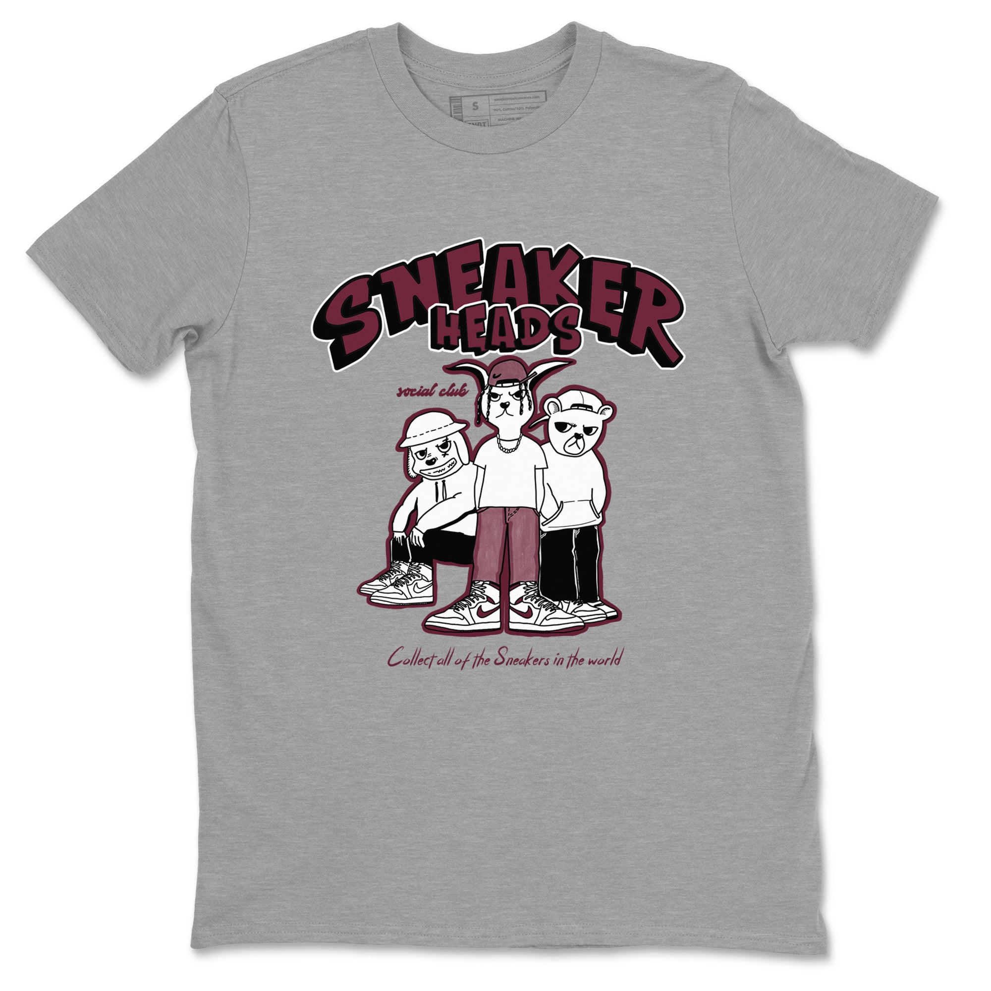 1s Metallic Burgundy shirts to match jordans Sneakerheads Social Club sneaker match tees Air Jordan 1 Metallic Burgundy Drip Gear Zone streetwear brand Heather Grey 2 unisex cotton tee