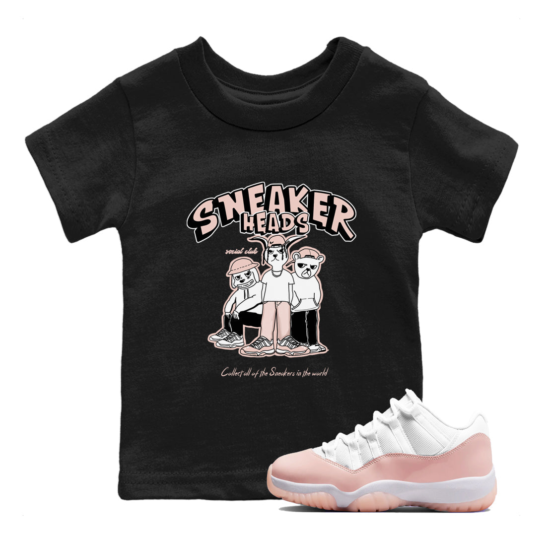 11s Legend Pink shirts to match jordans Sneakerheads Social Club sneaker match tees Air Jordan 11 Legend Pink Drip Gear Zone streetwear brand Baby and Youth Black 1 cotton tee
