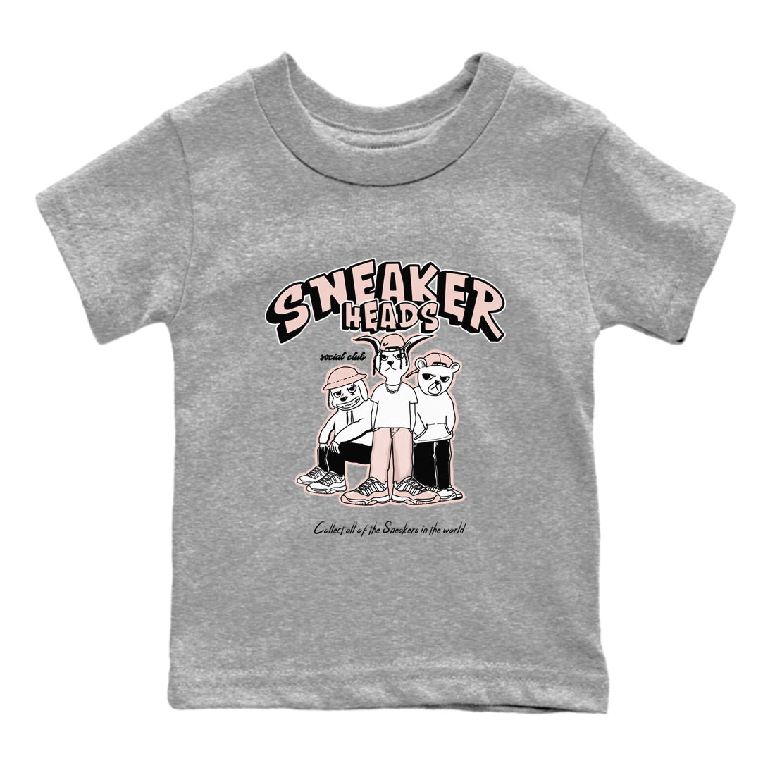 11s Legend Pink shirts to match jordans Sneakerheads Social Club sneaker match tees Air Jordan 11 Legend Pink Drip Gear Zone streetwear brand Baby and Youth Heather Grey 2 cotton tee