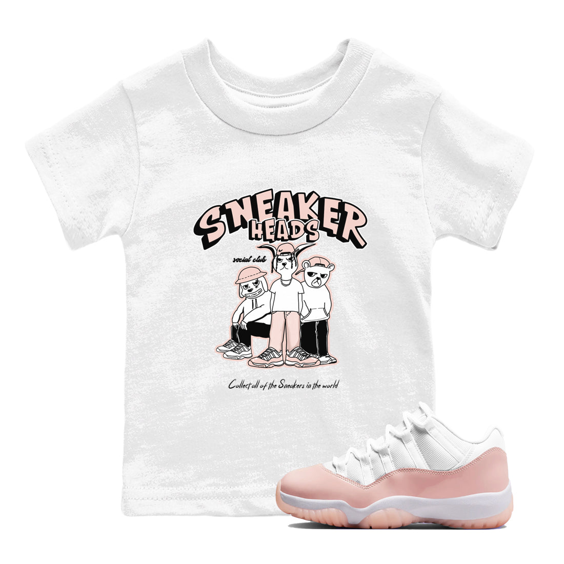 11s Legend Pink shirts to match jordans Sneakerheads Social Club sneaker match tees Air Jordan 11 Legend Pink Drip Gear Zone streetwear brand Baby and Youth White 1 cotton tee