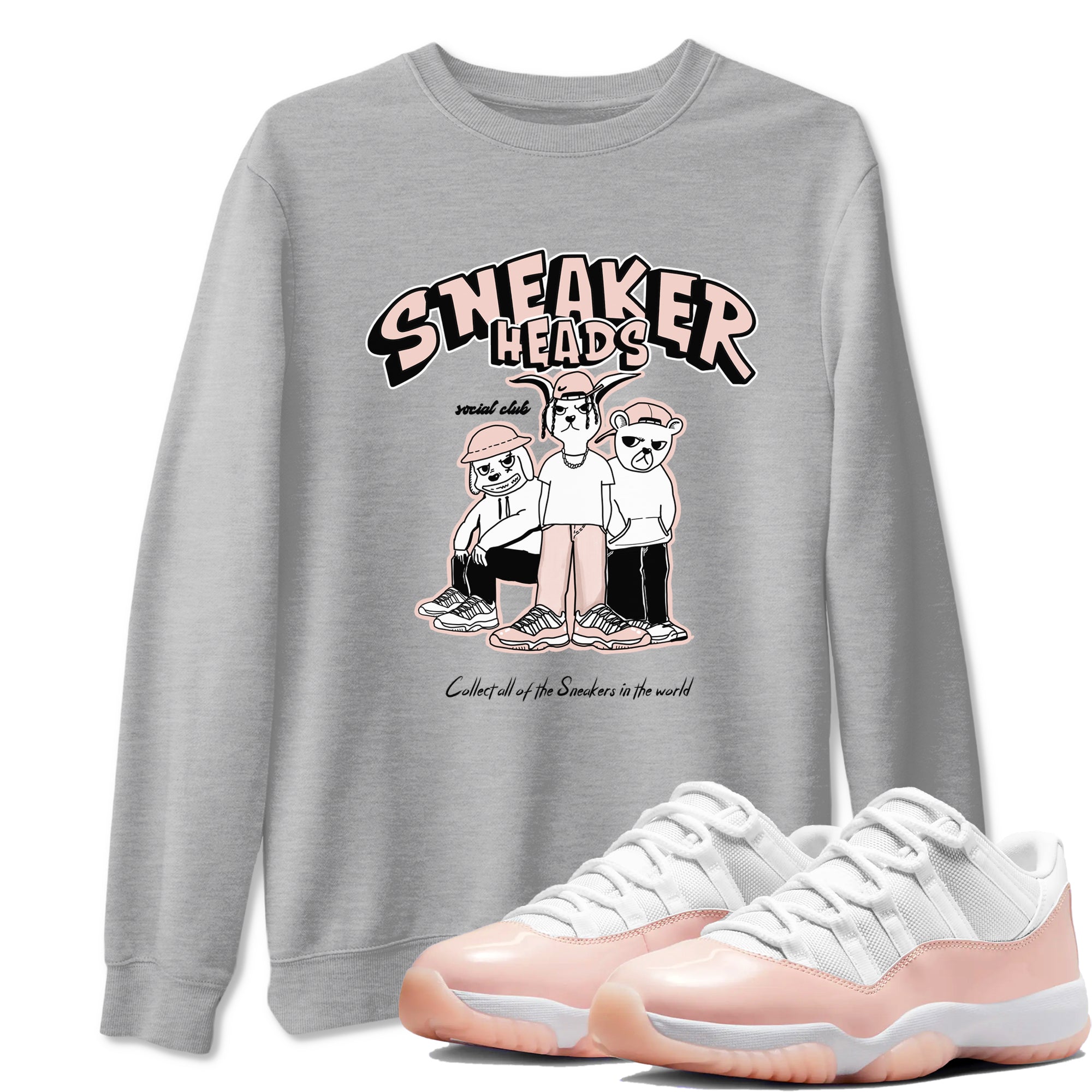 11s Legend Pink shirts to match jordans Sneakerheads Social Club sneaker match tees Air Jordan 11 Legend Pink Drip Gear Zone streetwear brand Heather Grey 1 unisex cotton tee