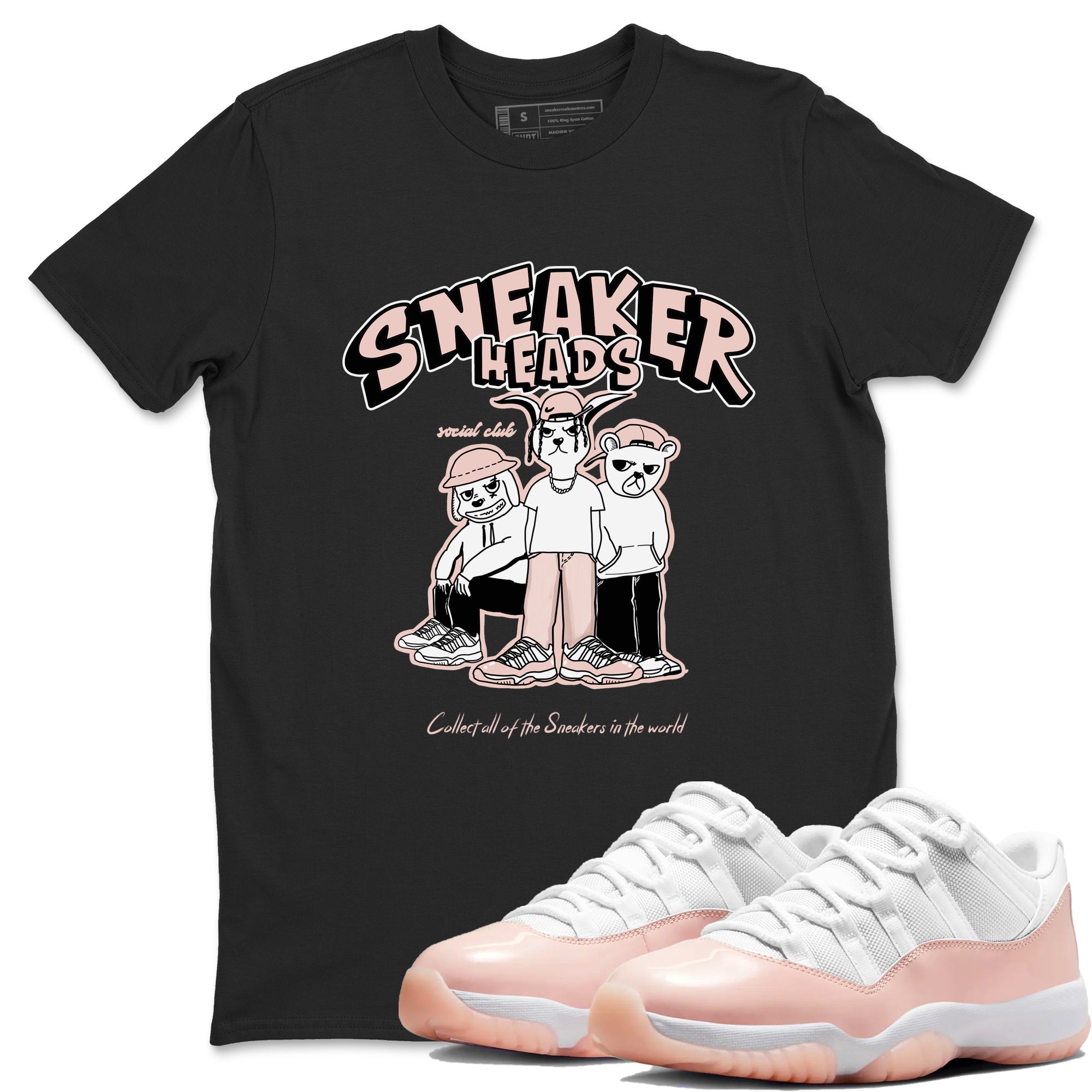 11s Legend Pink shirts to match jordans Sneakerheads Social Club sneaker match tees Air Jordan 11 Legend Pink Drip Gear Zone streetwear brand Black 1 unisex cotton tee