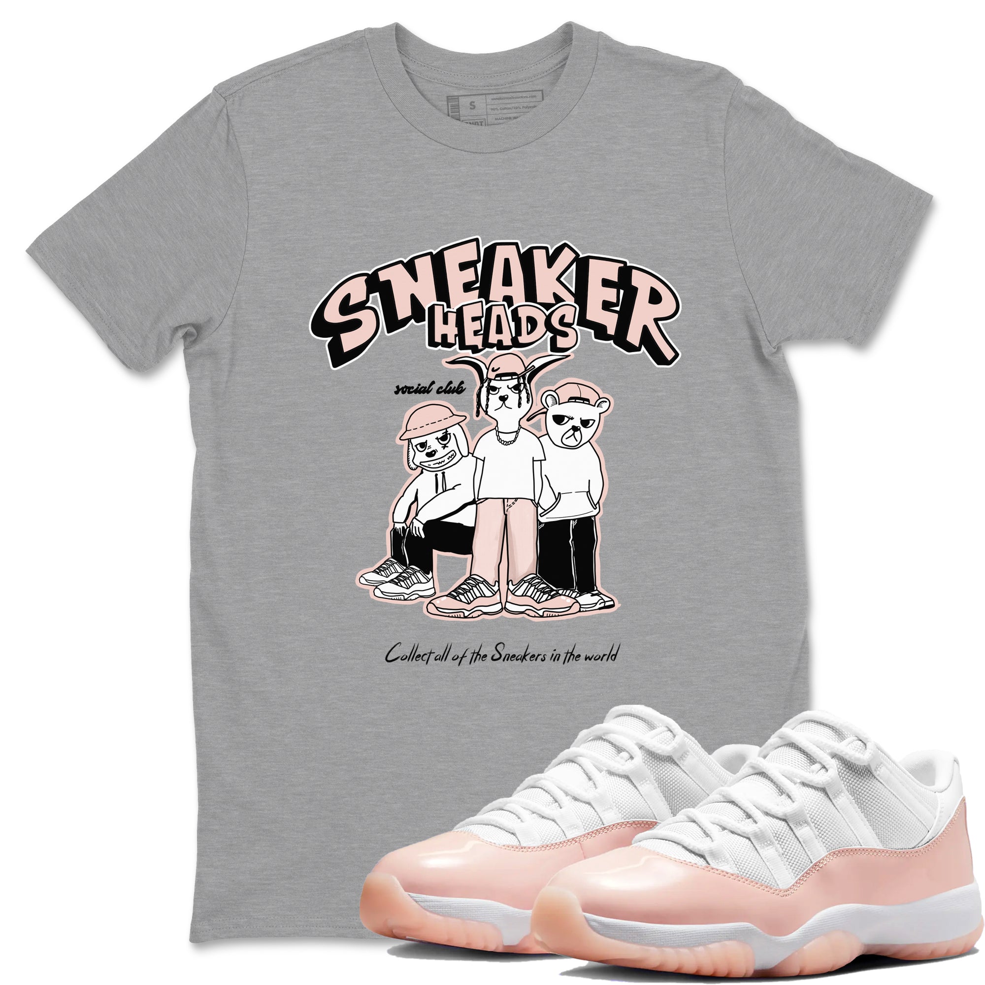 11s Legend Pink shirts to match jordans Sneakerheads Social Club sneaker match tees Air Jordan 11 Legend Pink Drip Gear Zone streetwear brand Heather Grey 1 unisex cotton tee