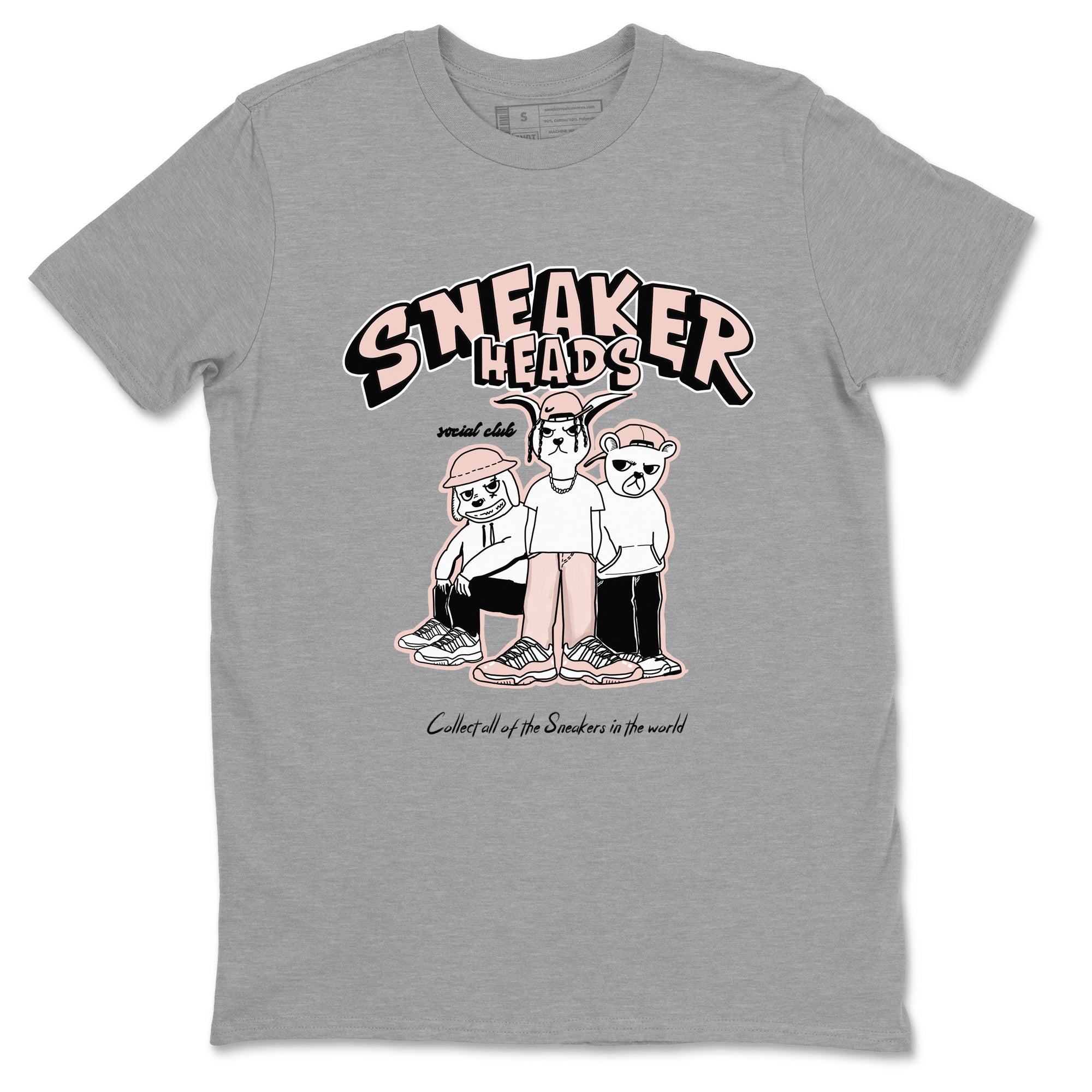 11s Legend Pink shirts to match jordans Sneakerheads Social Club sneaker match tees Air Jordan 11 Legend Pink Drip Gear Zone streetwear brand Heather Grey 2 unisex cotton tee