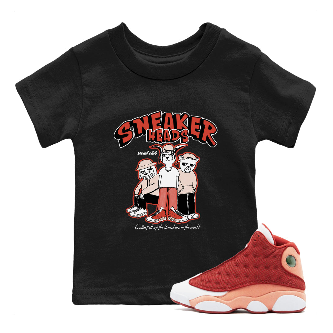 13s Dune Red shirts to match jordans Sneakerheads Social Club sneaker match tees Air Jordan 13 Dune Red Drip Gear Zone streetwear brand Baby and Youth Black 1 cotton tee