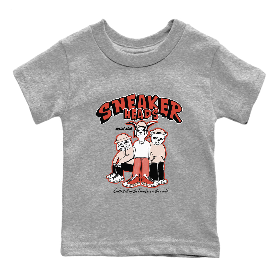 13s Dune Red shirts to match jordans Sneakerheads Social Club sneaker match tees Air Jordan 13 Dune Red Drip Gear Zone streetwear brand Baby and Youth Heather Grey 2 cotton tee