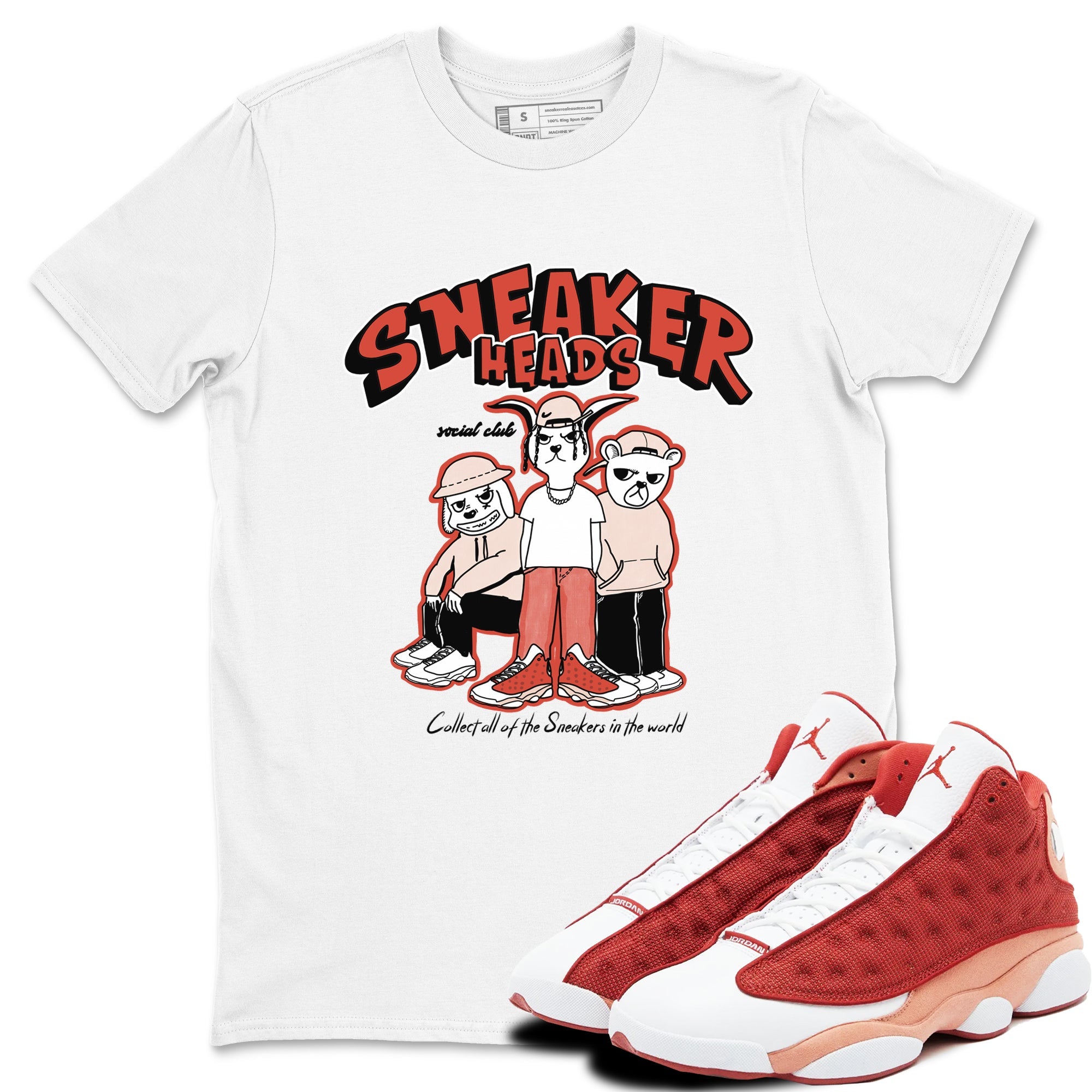 13s Dune Red shirts to match jordans Sneakerheads Social Club sneaker match tees Air Jordan 13 Dune Red Drip Gear Zone streetwear brand White 1 unisex cotton tee