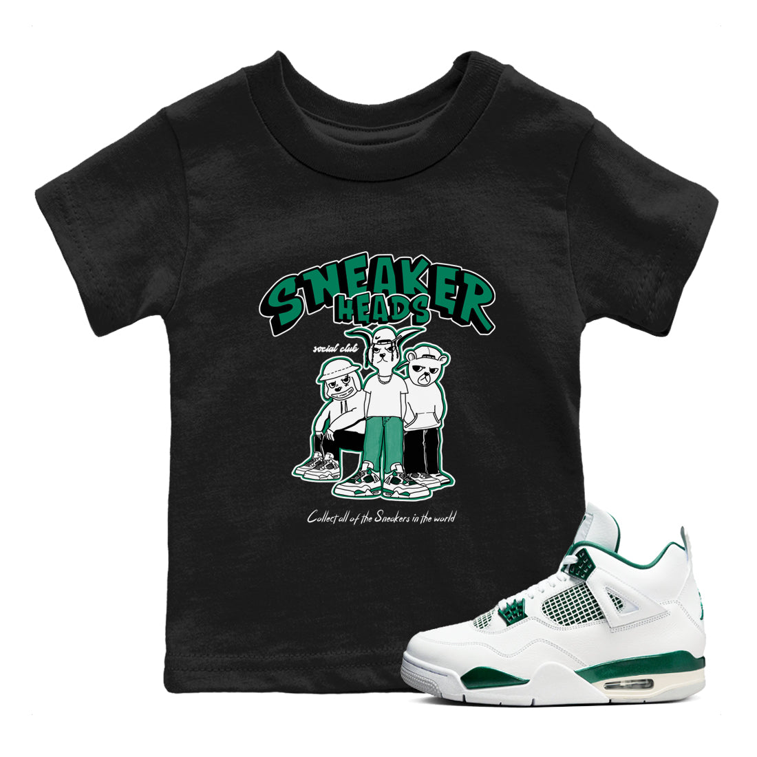 4s Oxidized Green shirts to match jordans Sneakerheads Social Club sneaker match tees Air Jordan 4 Oxidized Green Drip Gear Zone streetwear brand Baby and Youth Black 1 cotton tee