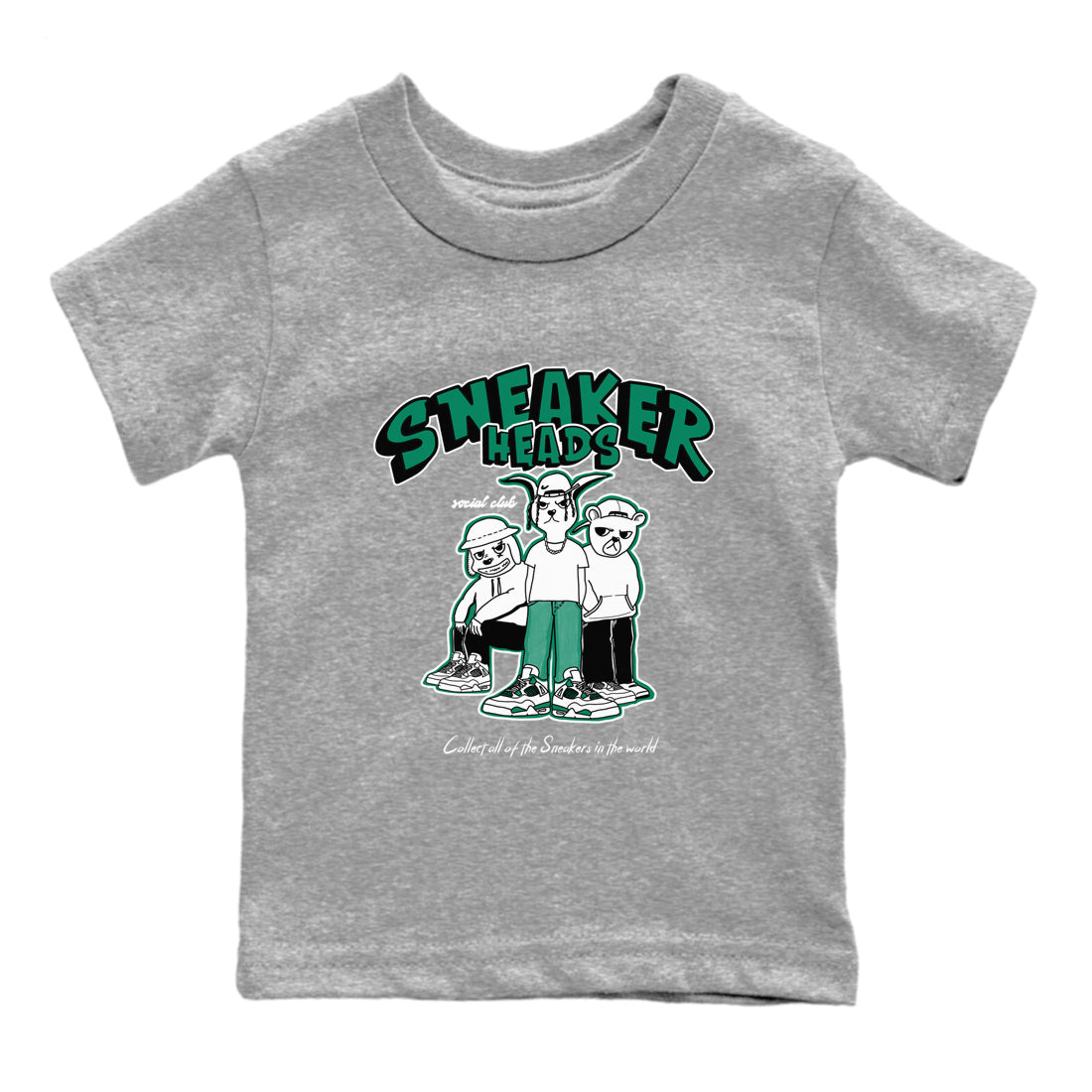 4s Oxidized Green shirts to match jordans Sneakerheads Social Club sneaker match tees Air Jordan 4 Oxidized Green Drip Gear Zone streetwear brand Baby and Youth Heather Grey 2 cotton tee