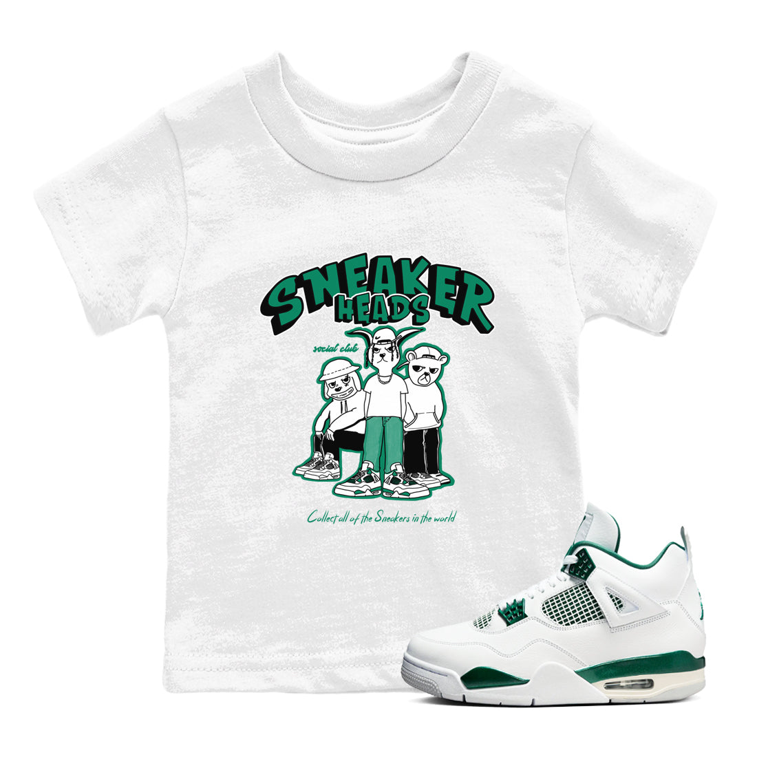 4s Oxidized Green shirts to match jordans Sneakerheads Social Club sneaker match tees Air Jordan 4 Oxidized Green Drip Gear Zone streetwear brand Baby and Youth White 1 cotton tee