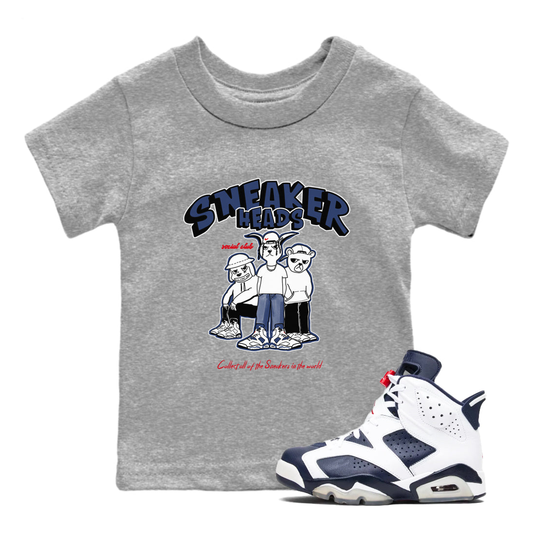 6s Olympic shirts to match jordans Sneakerheads Social Club sneaker match tees Air Jordan 6 Olympic Drip Gear Zone streetwear brand Baby and Youth Heather Grey 1 cotton tee