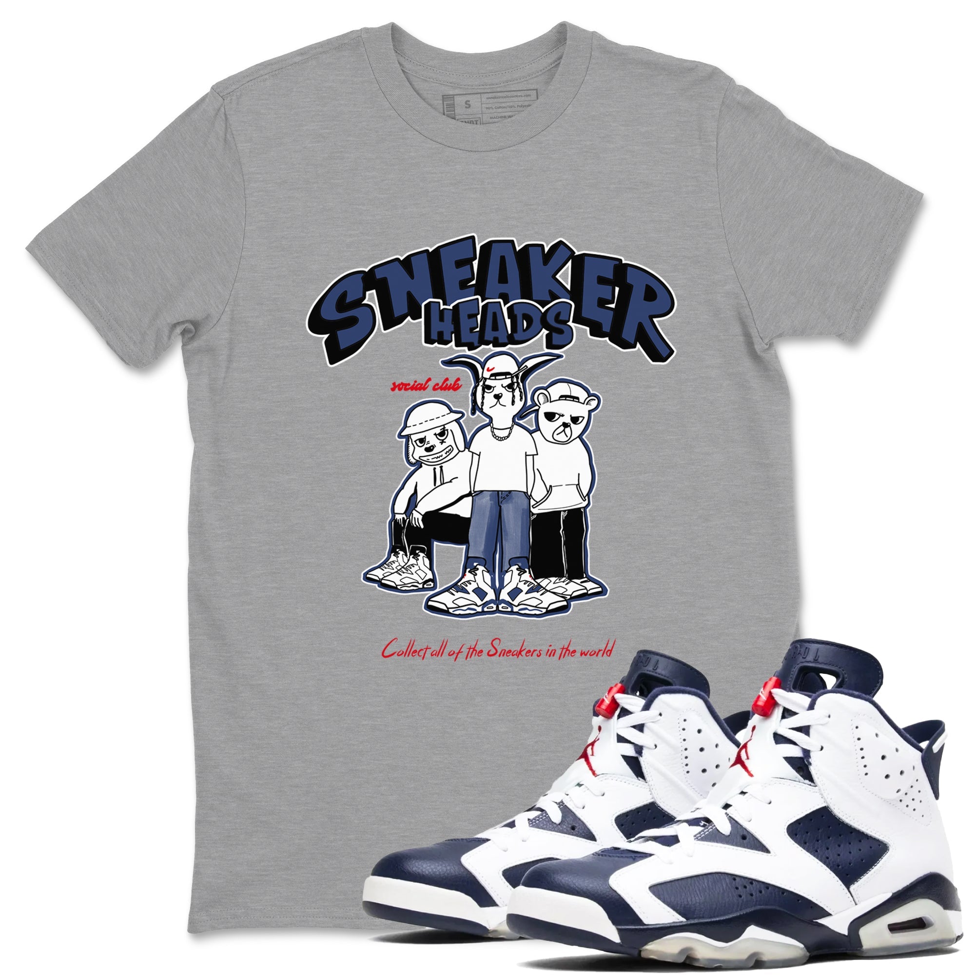 6s Olympic shirts to match jordans Sneakerheads Social Club sneaker match tees Air Jordan 6 Olympic Drip Gear Zone streetwear brand Heather Grey 1 unisex cotton tee