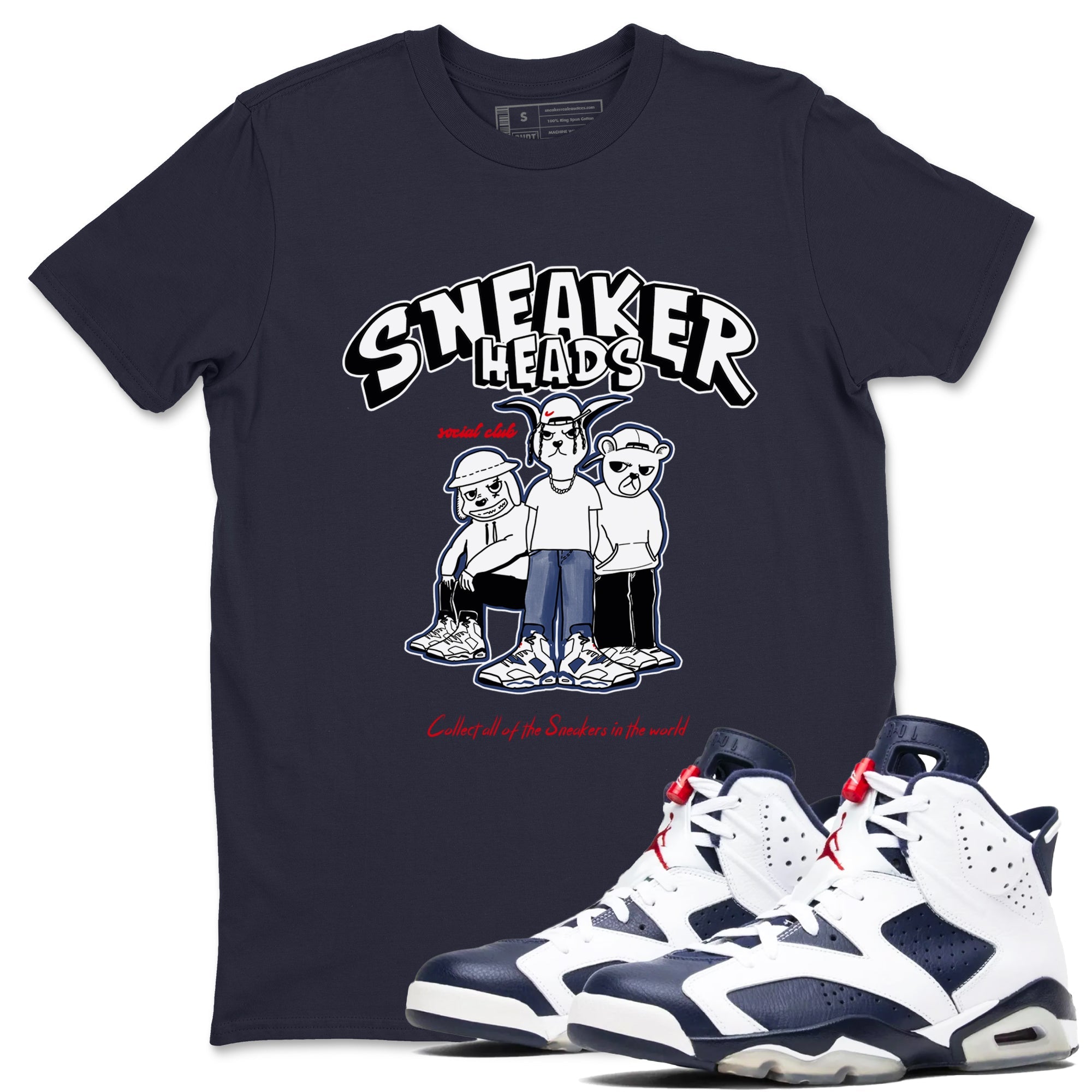 6s Olympic shirts to match jordans Sneakerheads Social Club sneaker match tees Air Jordan 6 Olympic Drip Gear Zone streetwear brand Navy 1 unisex cotton tee