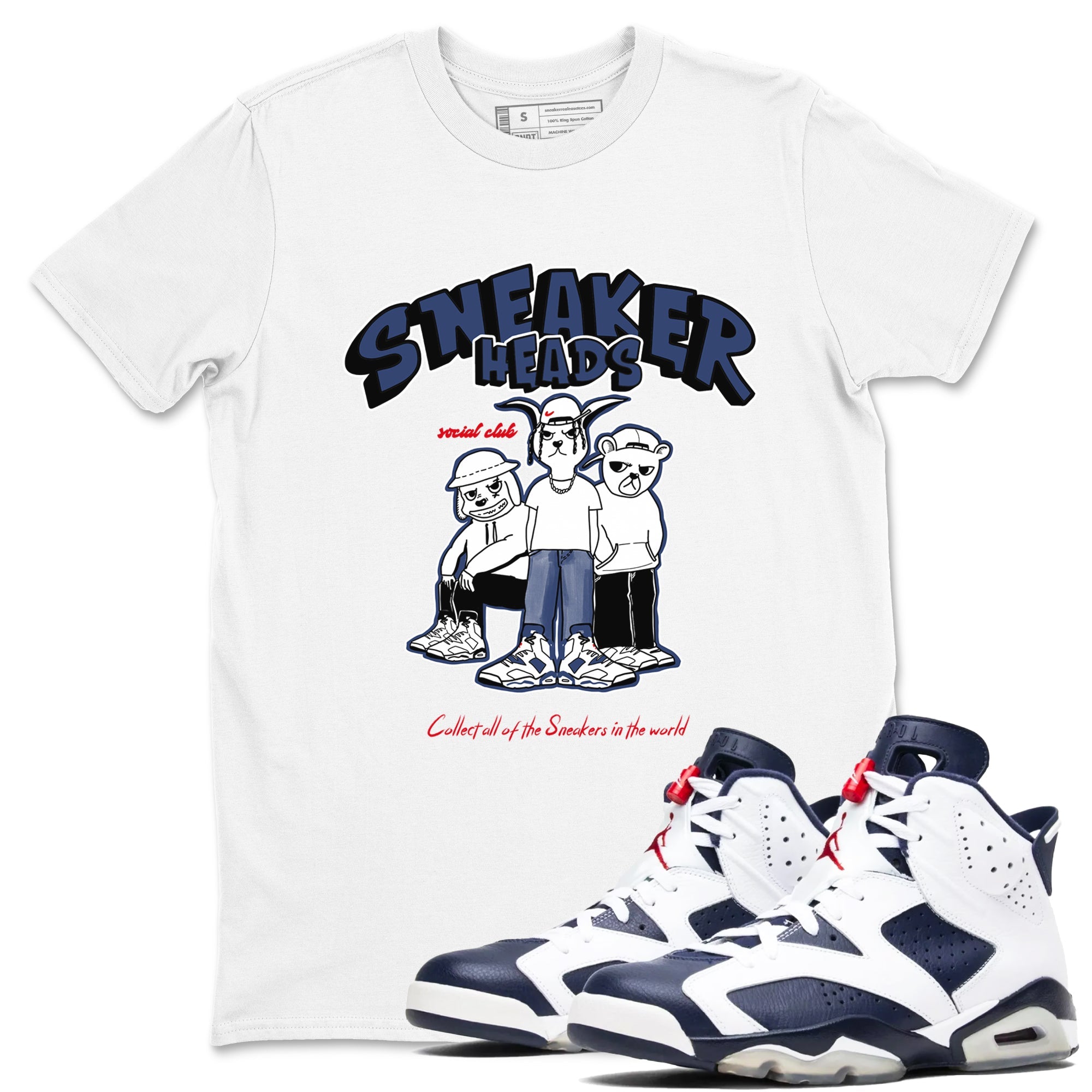 6s Olympic shirts to match jordans Sneakerheads Social Club sneaker match tees Air Jordan 6 Olympic Drip Gear Zone streetwear brand White 1 unisex cotton tee