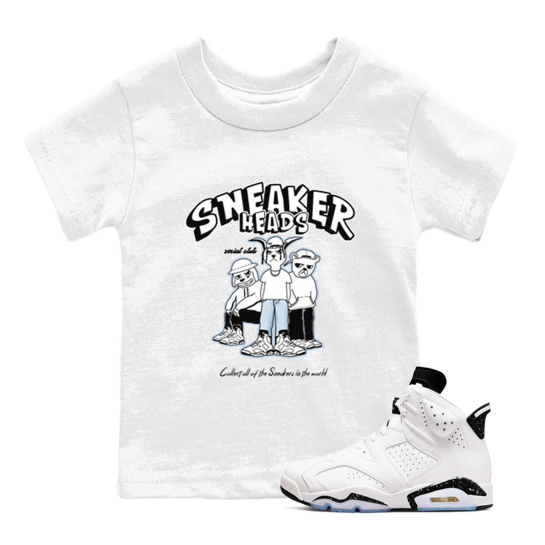 AJ6 White Black shirts to match jordans Sneakerheads Social Club sneaker match tees Air Jordan 6 White Black Drip Gear Zone streetwear brand Baby and Youth White 1 cotton tee