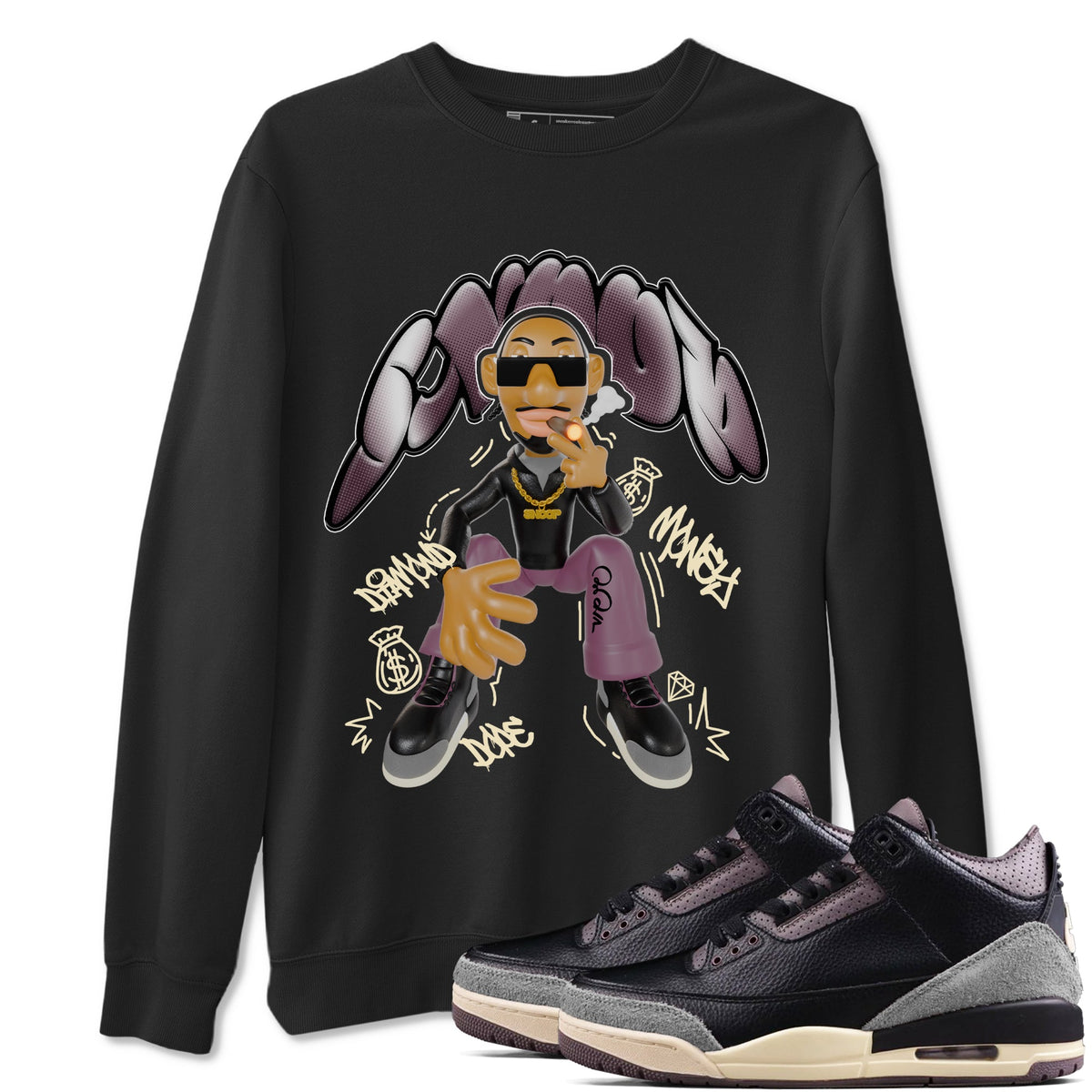 3s A Ma Maniere x Black shirts to match jordans Snoop sneaker match tees A Ma Maniere x Air Jordan 3 “While You Were Sleeping”Sneaker Release Tees unisex cotton Black 1 crew neck shirts