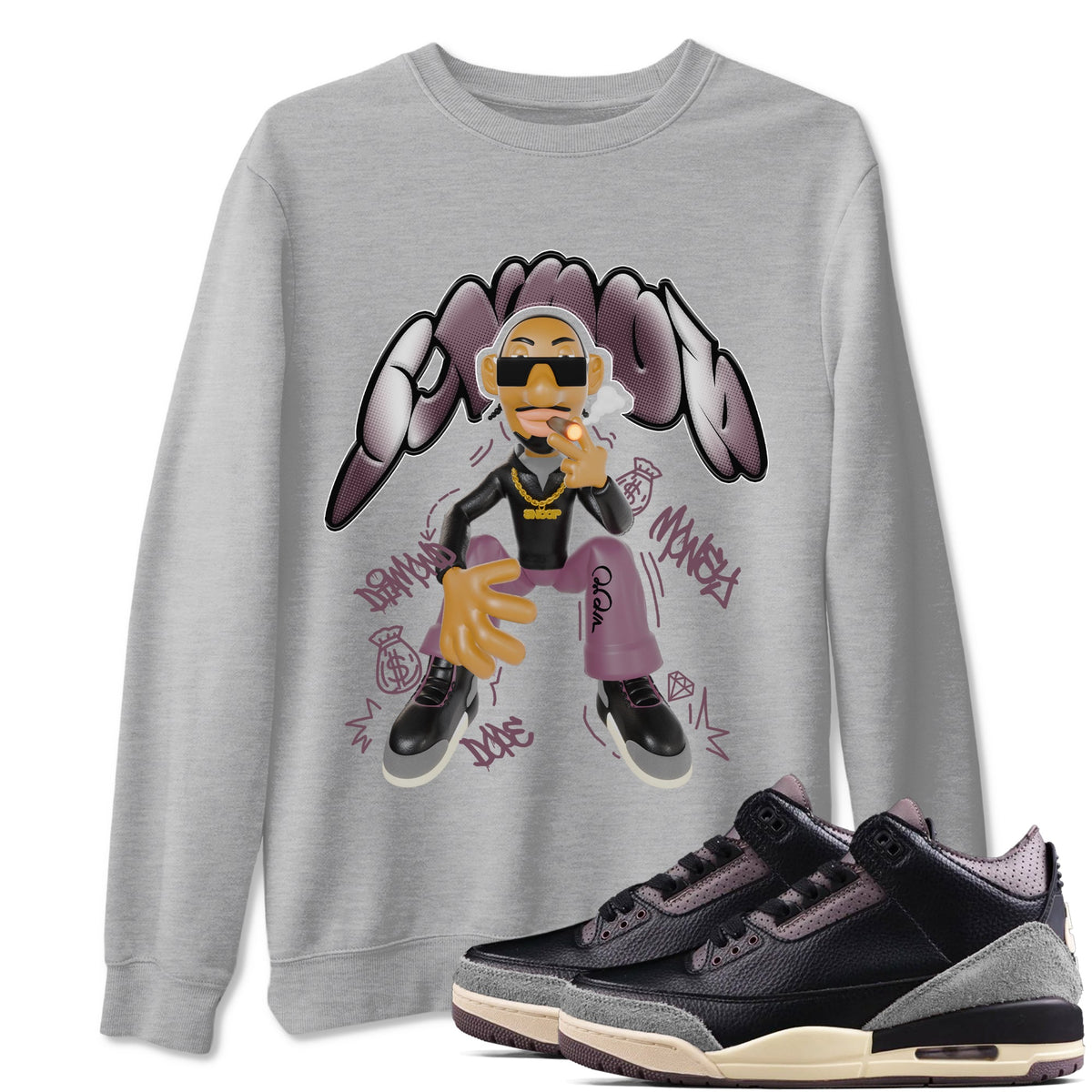 3s A Ma Maniere x Black shirts to match jordans Snoop sneaker match tees A Ma Maniere x Air Jordan 3 “While You Were Sleeping”Sneaker Release Tees unisex cotton Heather Grey 1 crew neck shirts