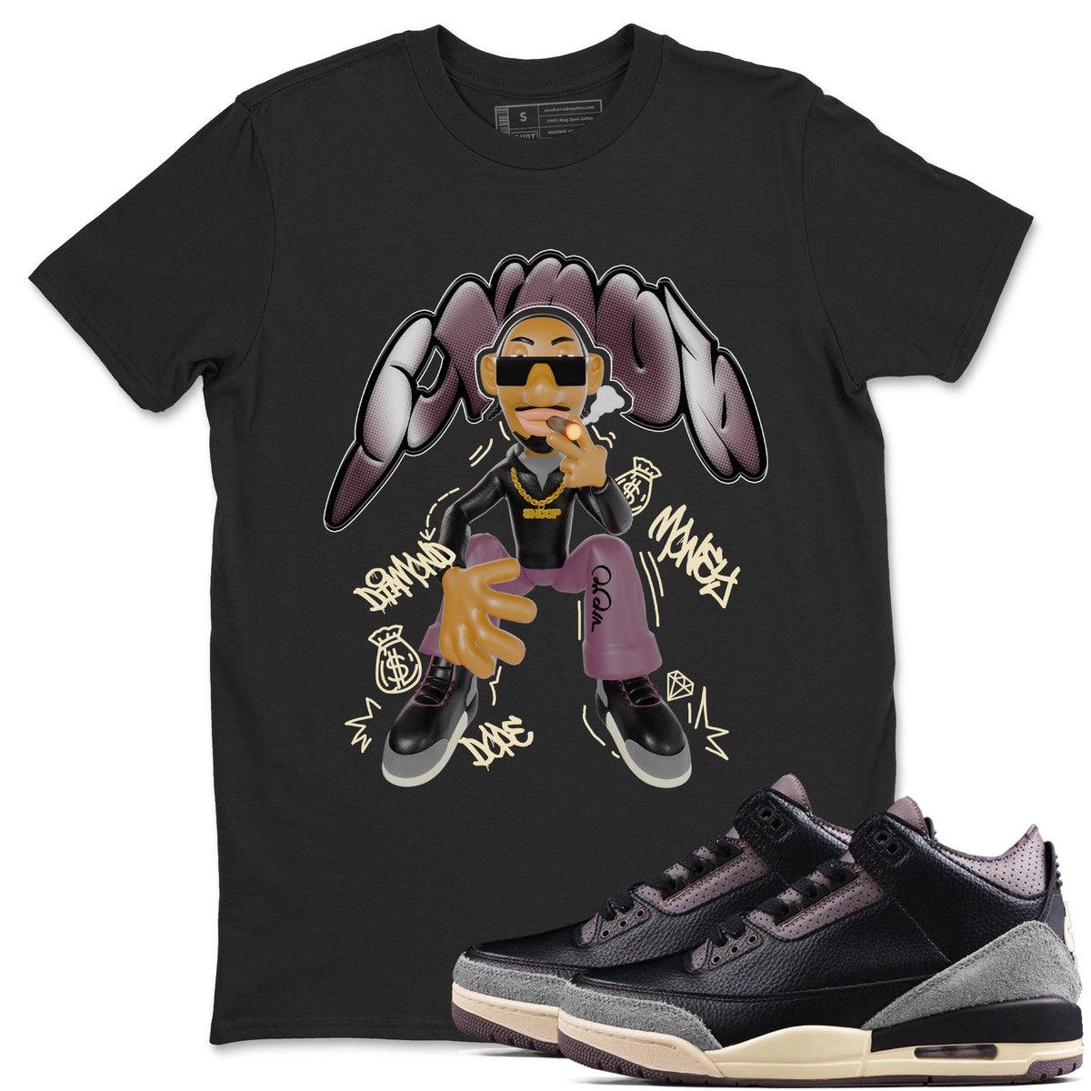 3s A Ma Maniere x Black shirts to match jordans Snoop sneaker match tees A Ma Maniere x Air Jordan 3 “While You Were Sleeping”Sneaker Release Tees unisex cotton Black 1 crew neck shirts